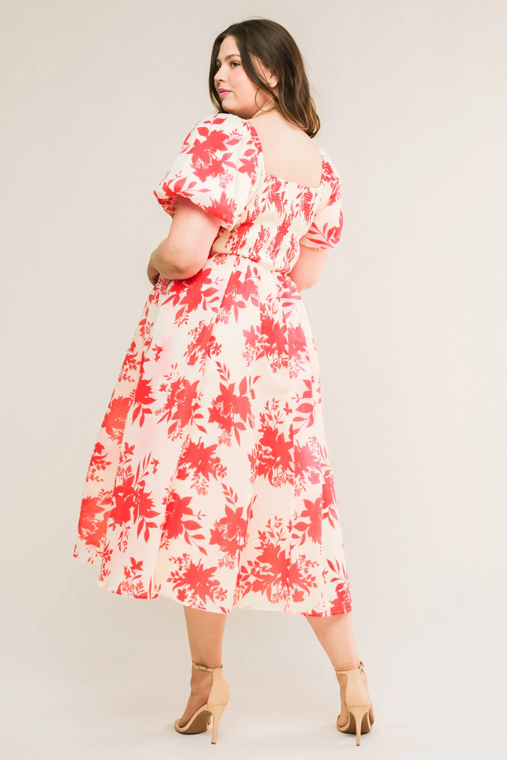 COTTAGE GARDEN PUFF SLEEVE MIDI DRESS - RED - Image 2