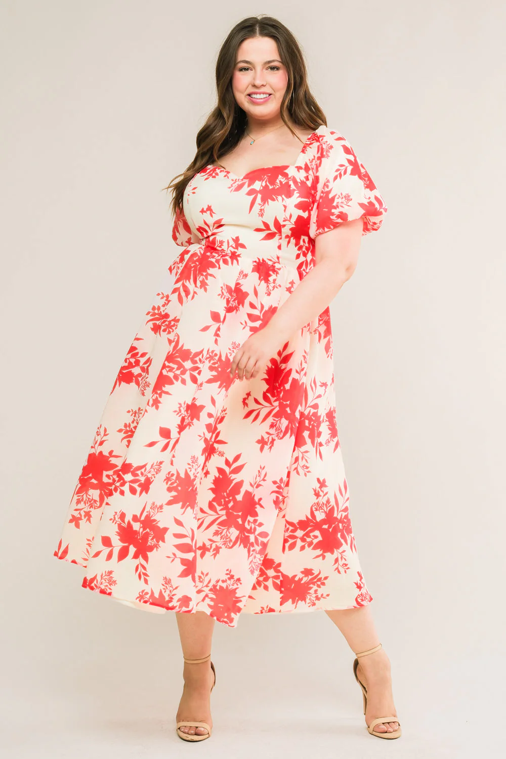 COTTAGE GARDEN PUFF SLEEVE MIDI DRESS - RED - Image 9