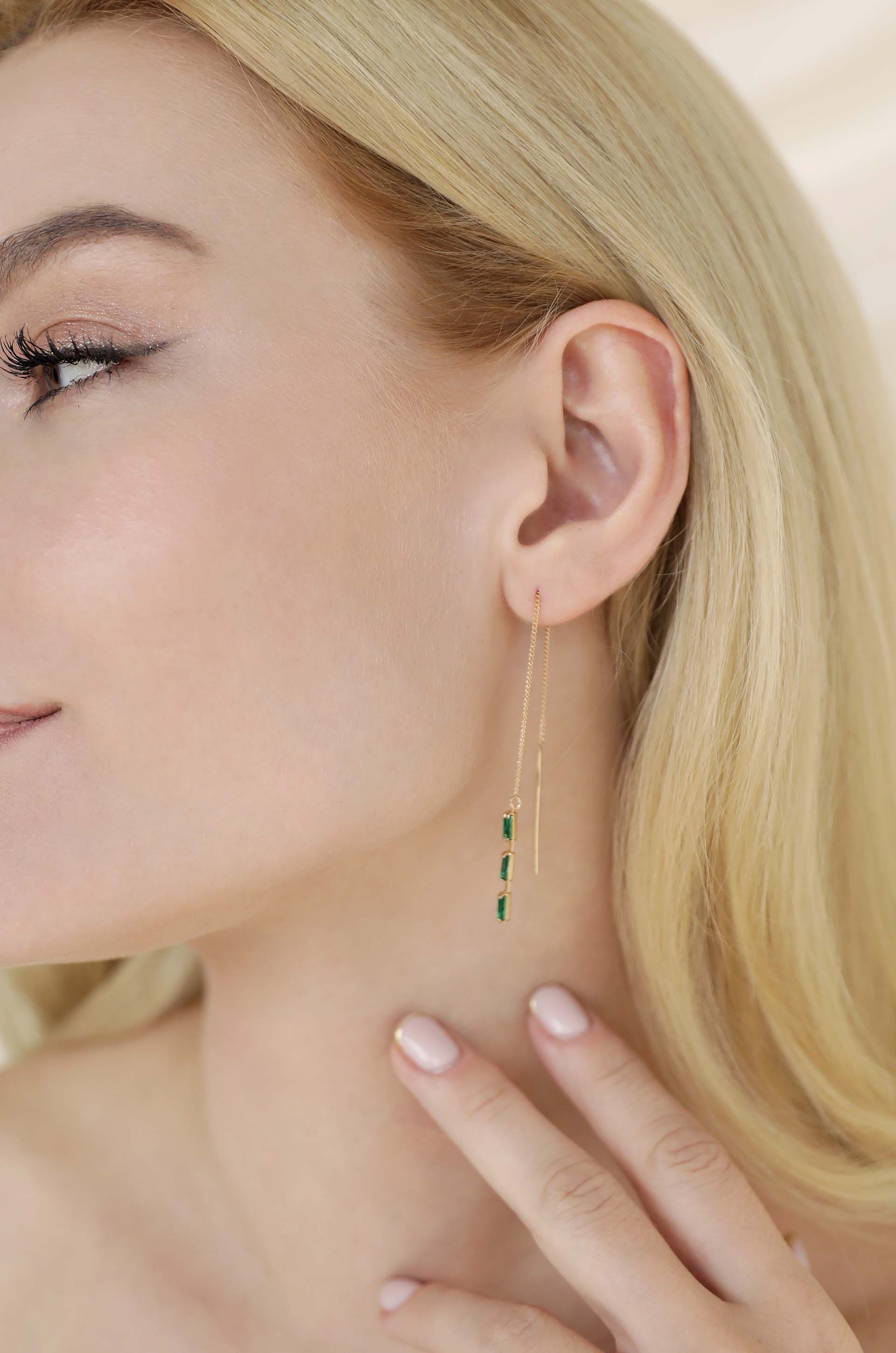 Crystal Baguette Threader Earrings - Image 9