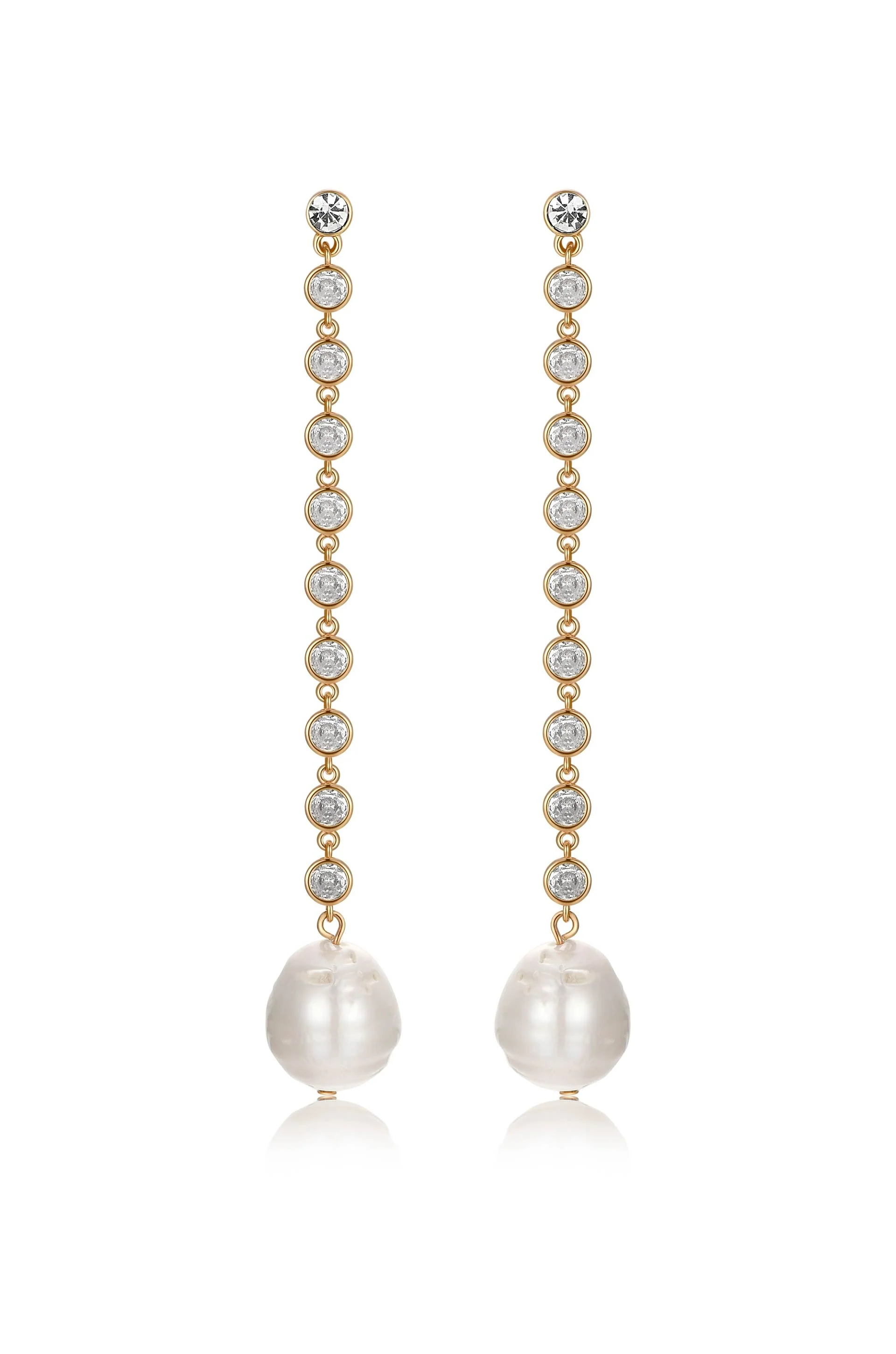 Crystal Chain Pearl Drop Earrings - Image 2
