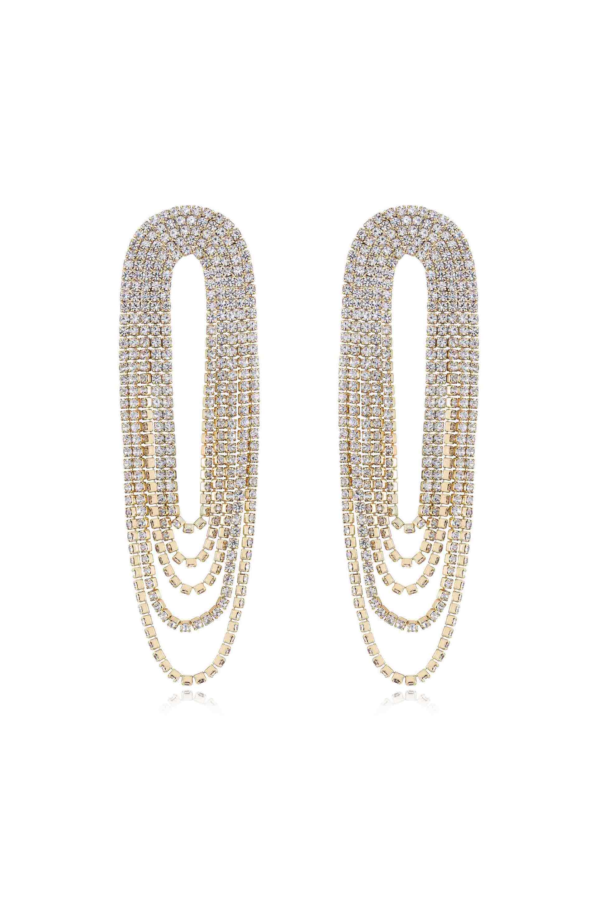 Crystal Drape Fringe Earrings - Image 2