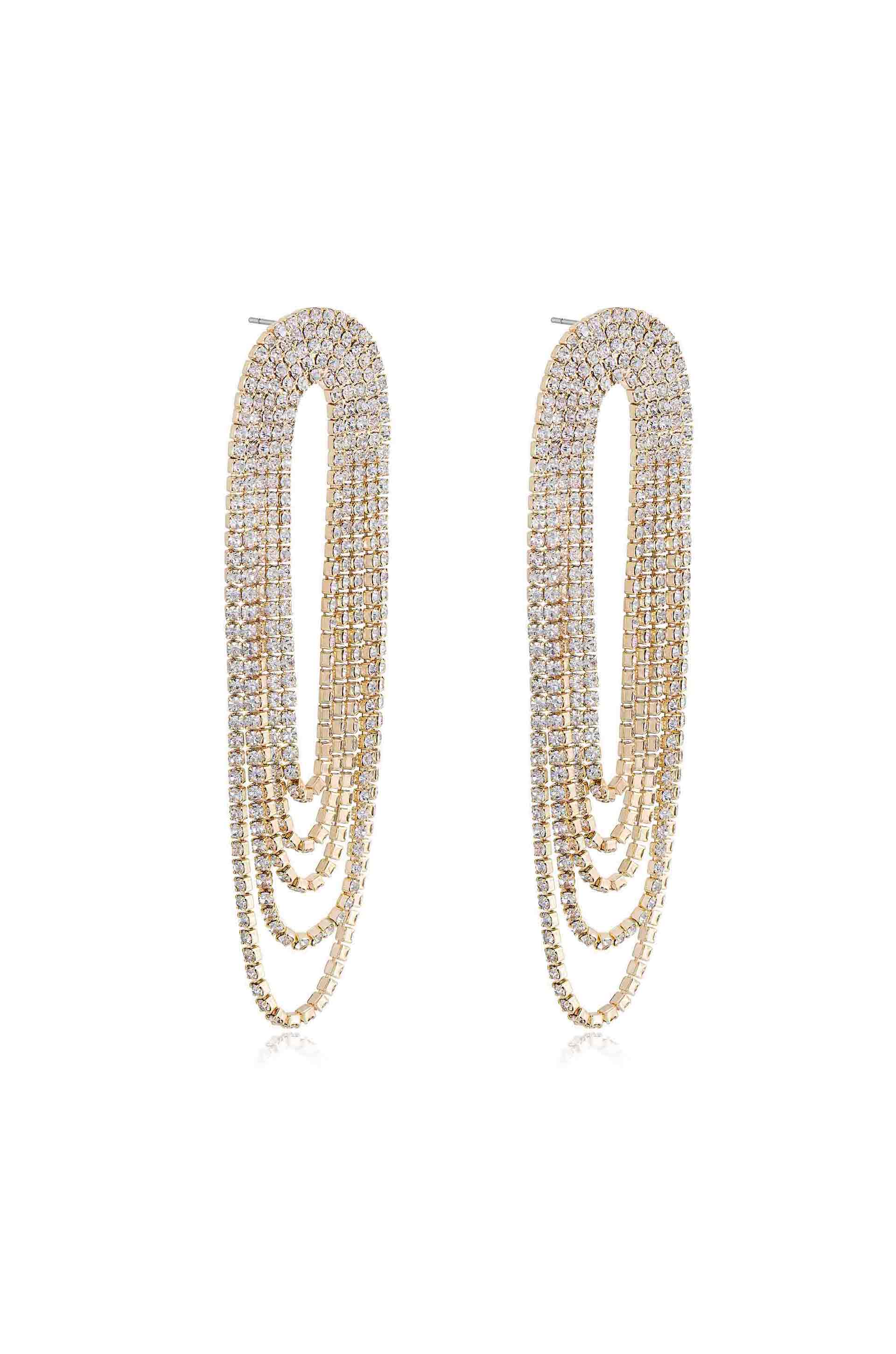 Crystal Drape Fringe Earrings - Image 3