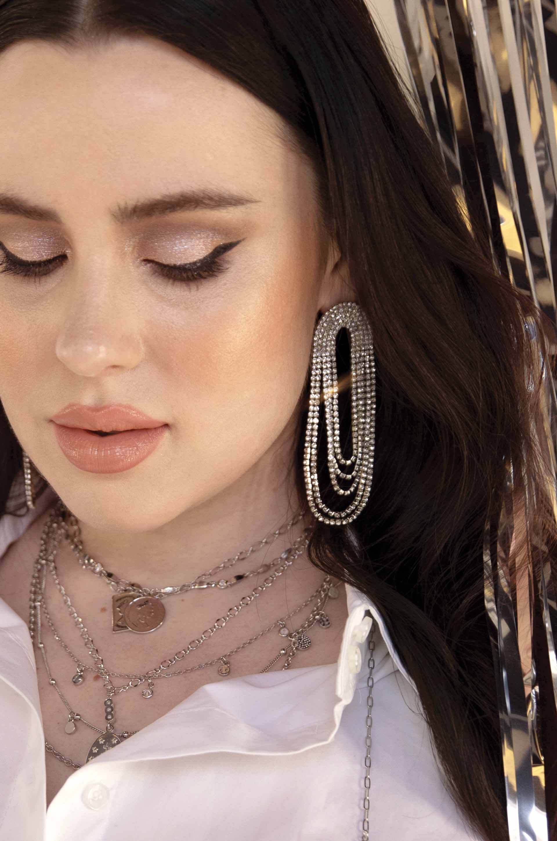 Crystal Drape Fringe Earrings - Image 5