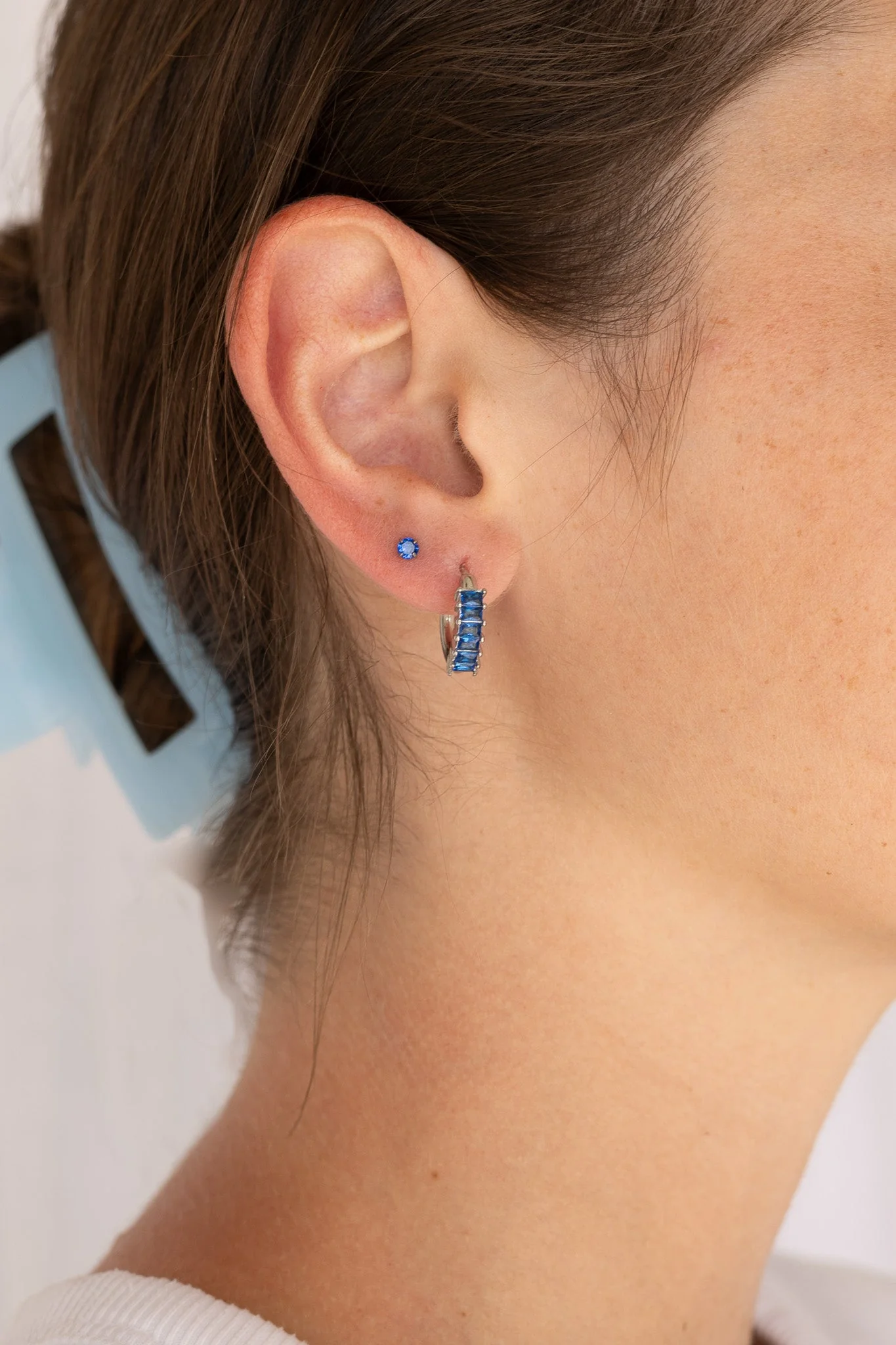 Crystal Flat Back Stud Earring in Blue - Image 2