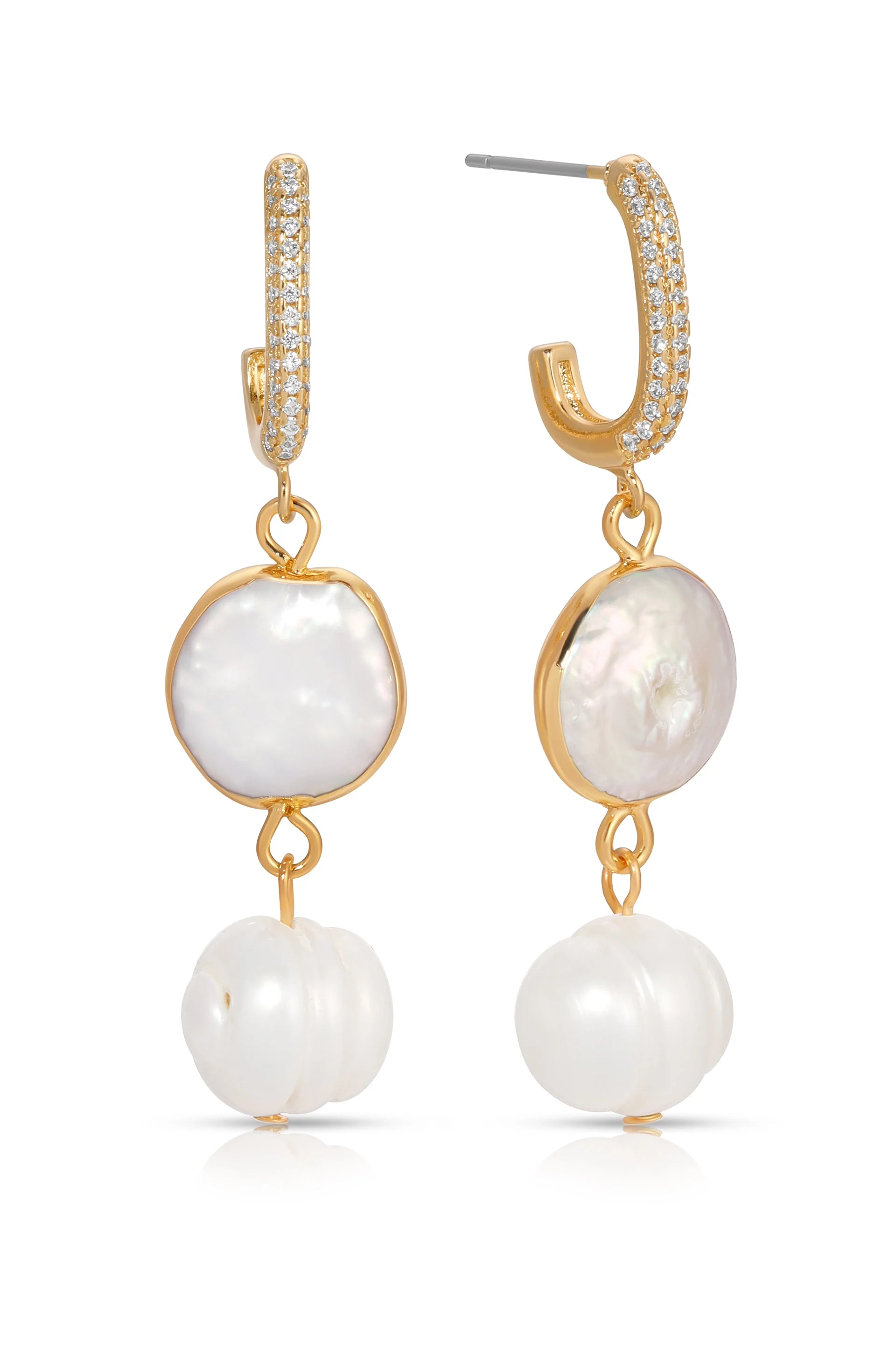 Dangling Freshwater Pearl Huggie Hoop Earrings - Image 2
