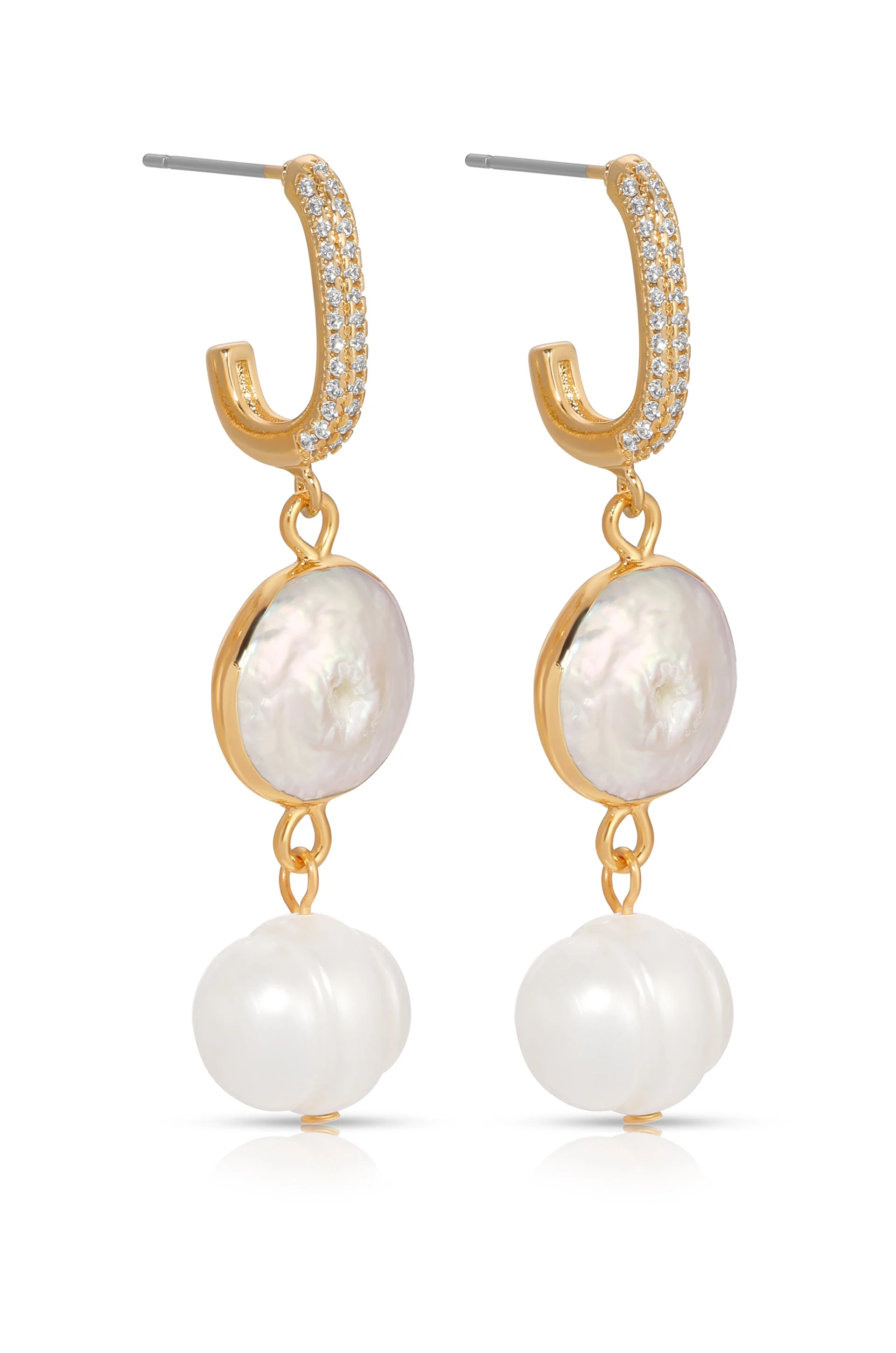 Dangling Freshwater Pearl Huggie Hoop Earrings - Image 5