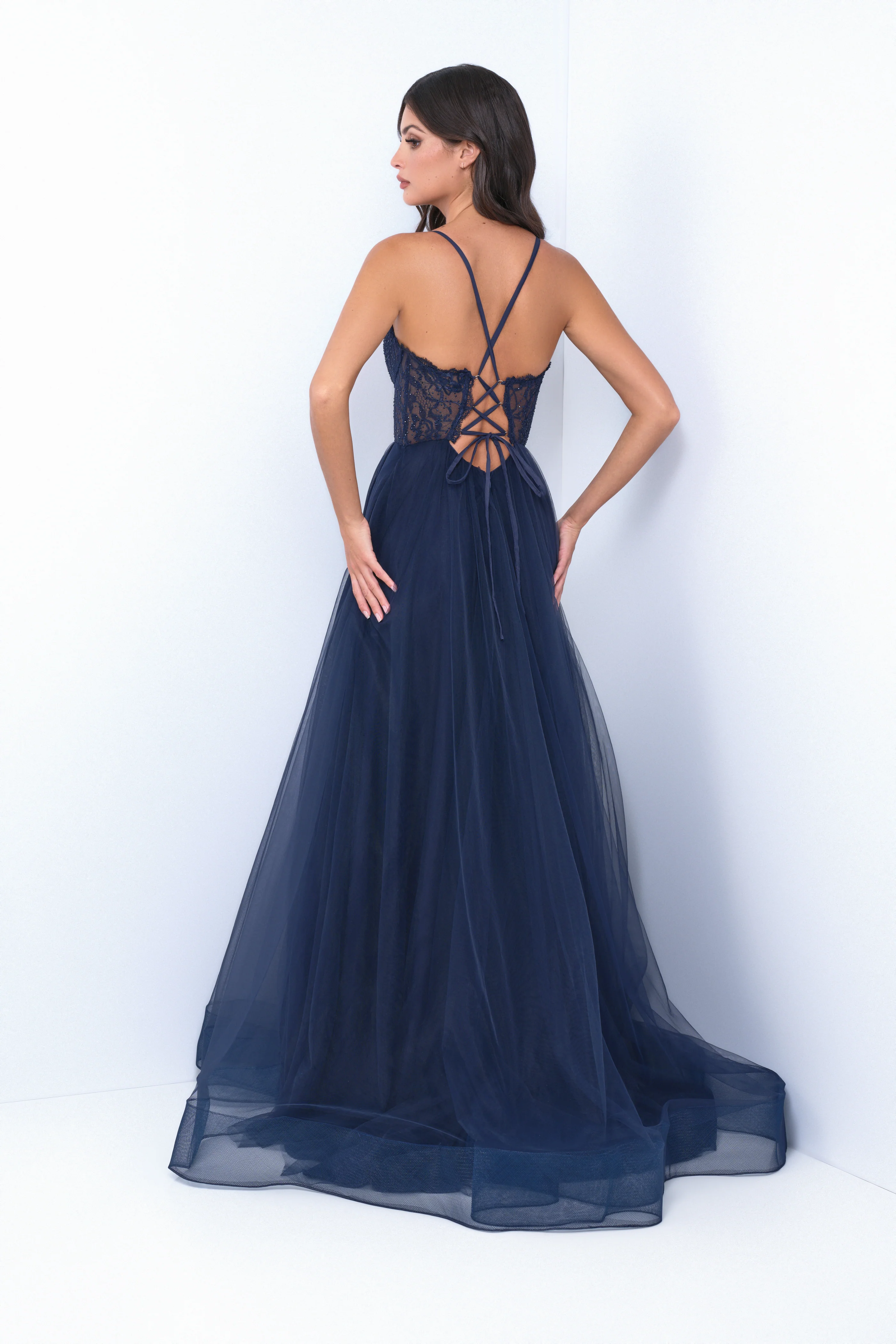 Dani Gown - Navy - Lace & Tulle A-line Dress - Image 4