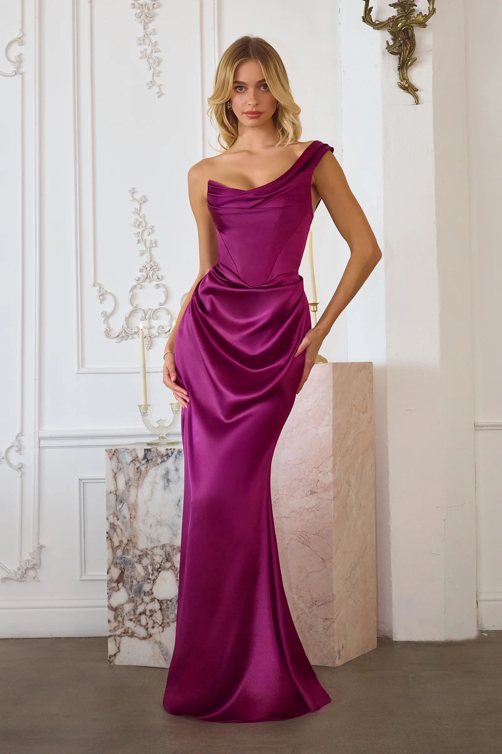 Danilynn Gown - One Shoulder Satin Mermaid Dress - Image 3