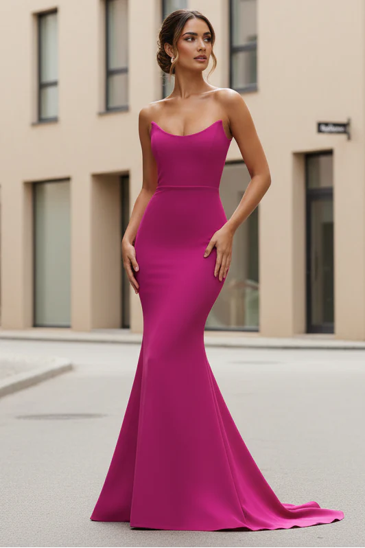 Daris Gown - Berry - Cat-Eye Scoop Neckline Dress - Image 3