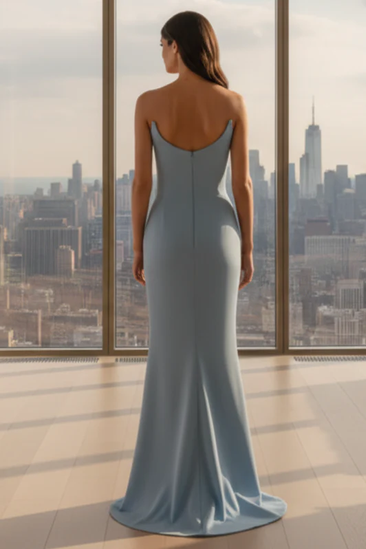 Daris Gown - Light Blue - Cat-Eye Scoop Neckline Dress - Image 2