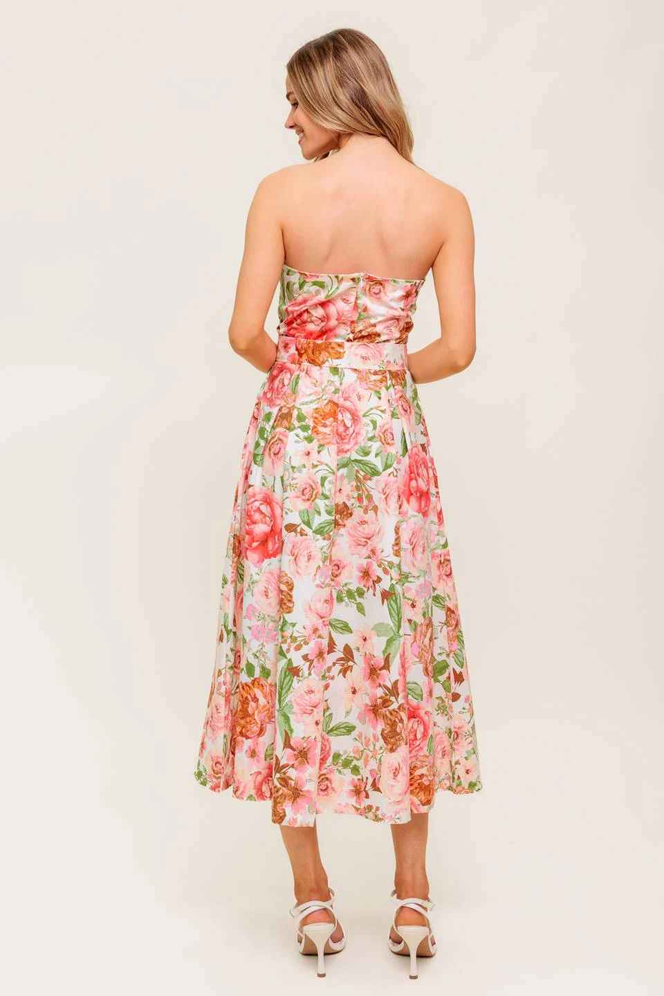 DAWN STRAPLESS MIDI DRESS - PINK FLORAL - Image 2