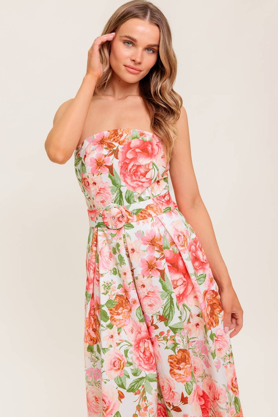 DAWN STRAPLESS MIDI DRESS - PINK FLORAL - Image 5