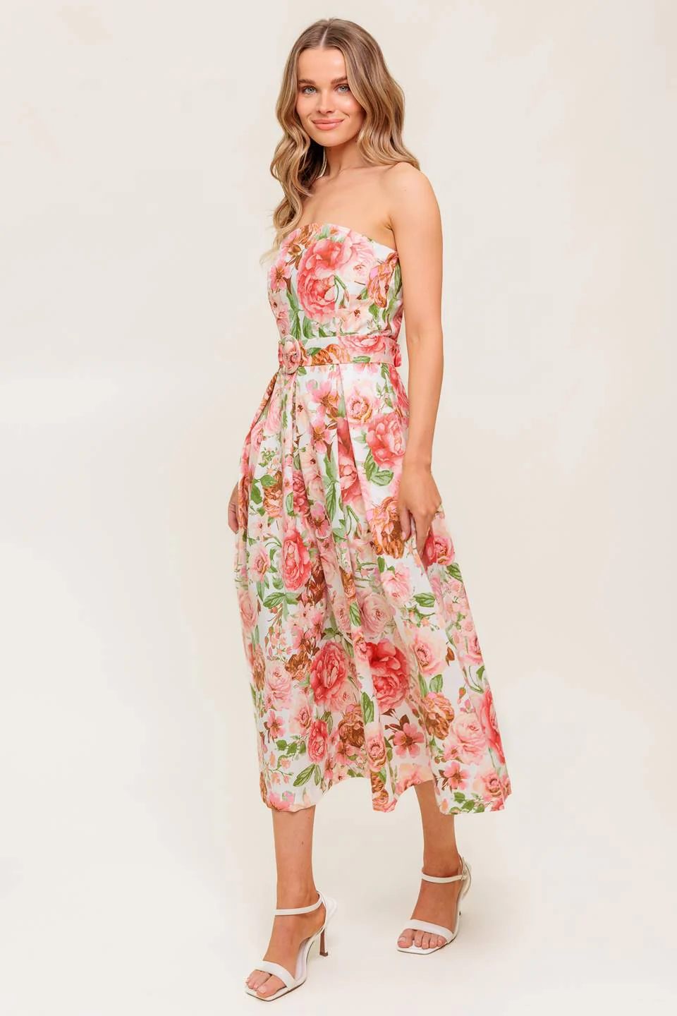 DAWN STRAPLESS MIDI DRESS - PINK FLORAL - Image 6