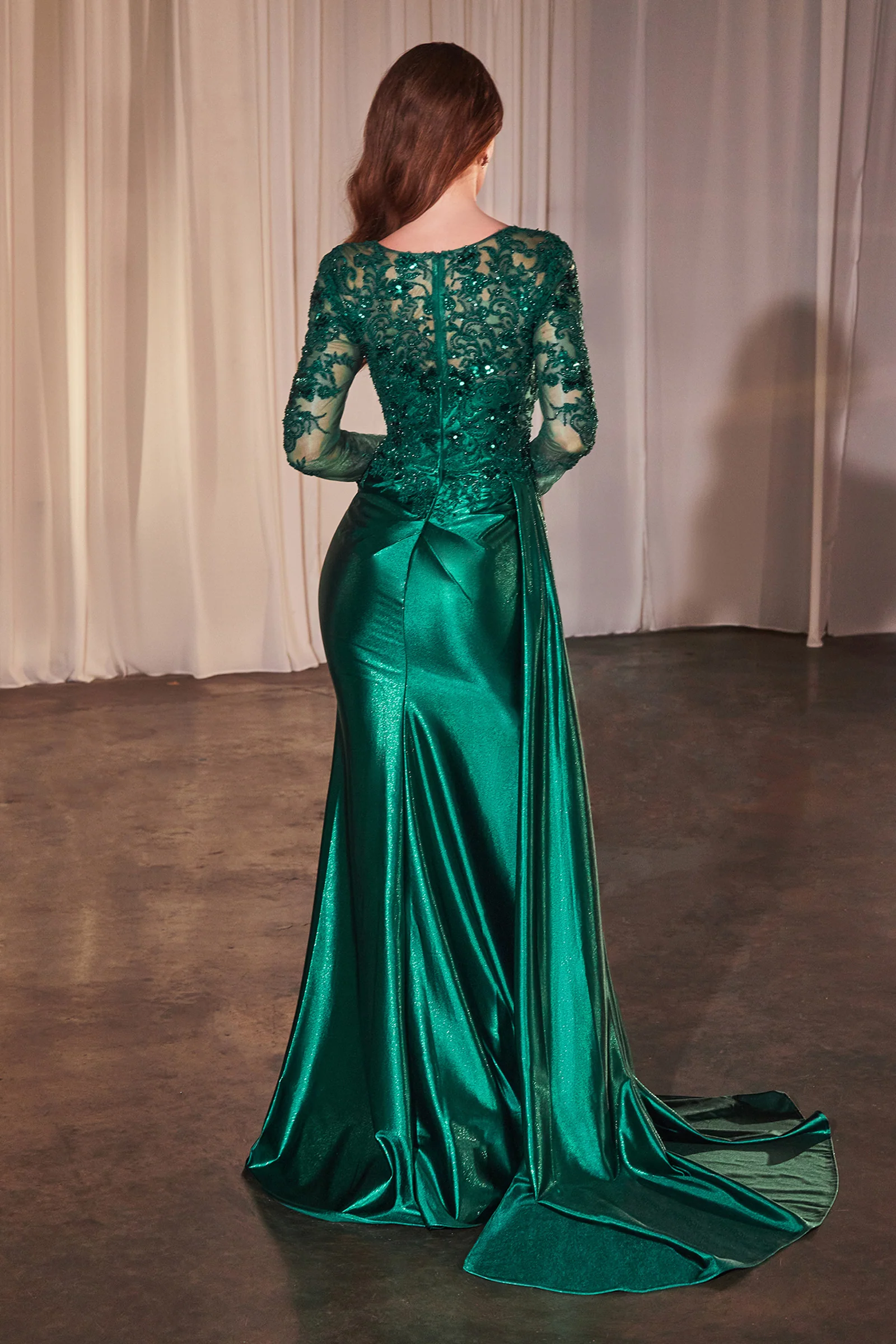 Debra Gown - Long Sleeve Lace & Satin Formal Dress - Image 2