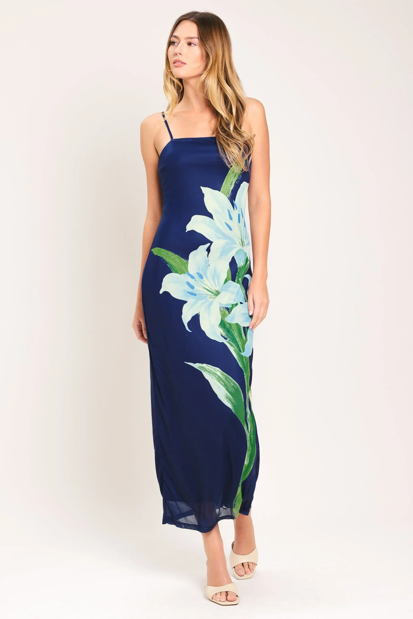 DEEP BLOOM POWER MESH MIDI DRESS - Image 2