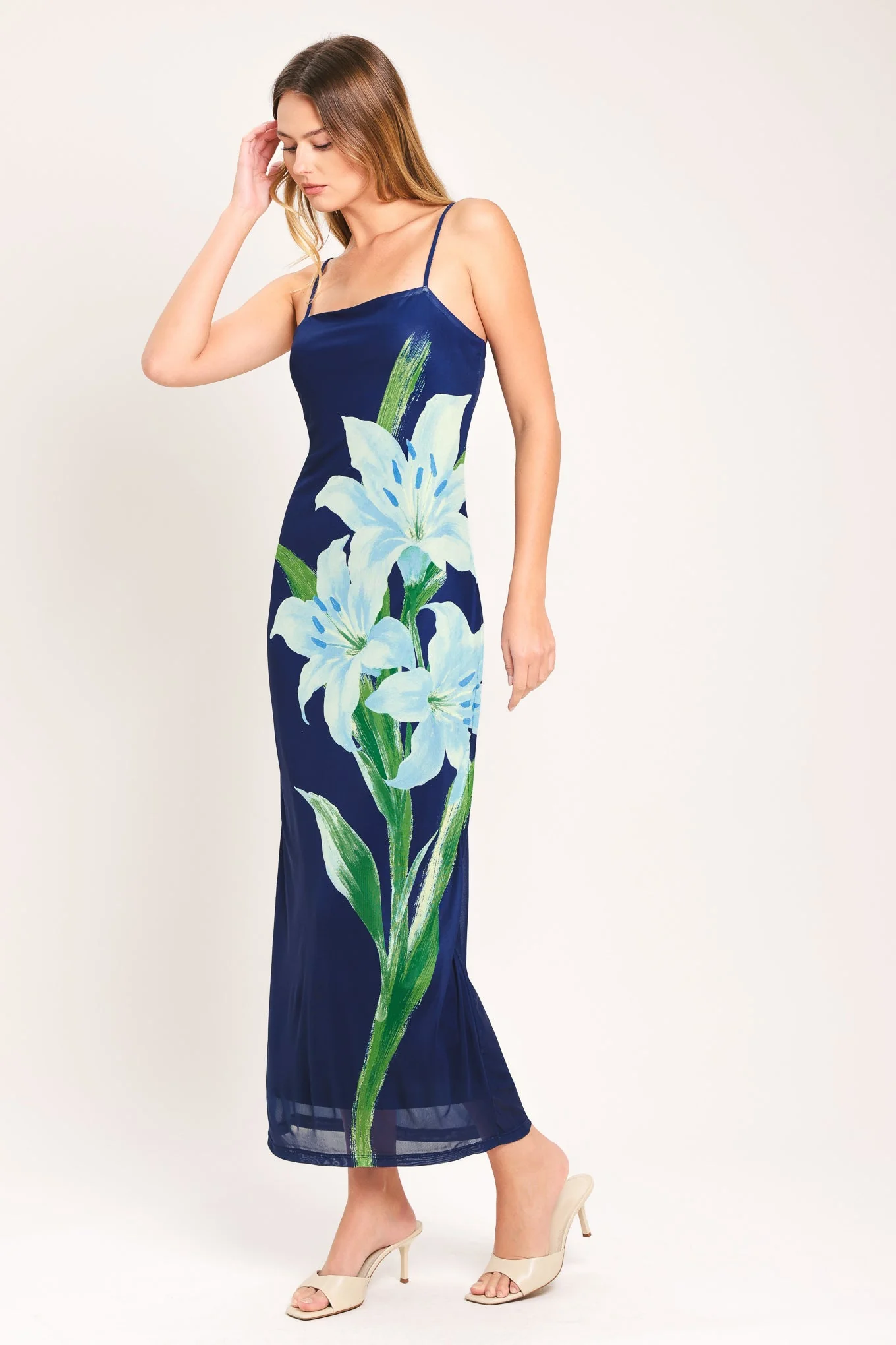 DEEP BLOOM POWER MESH MIDI DRESS - Image 4