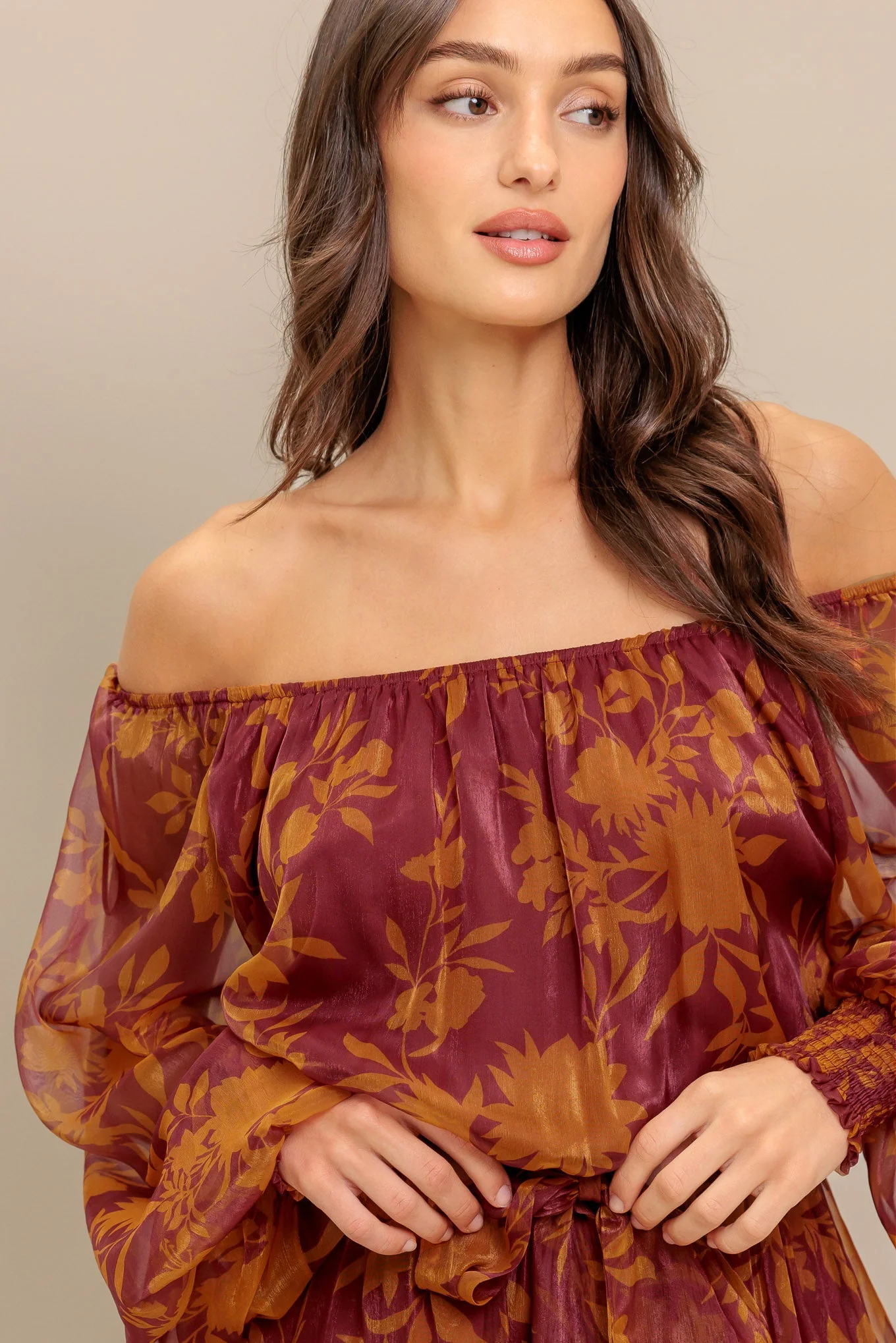 Destiny Maroon Floral Long Sleeve Mini Dress - Image 4