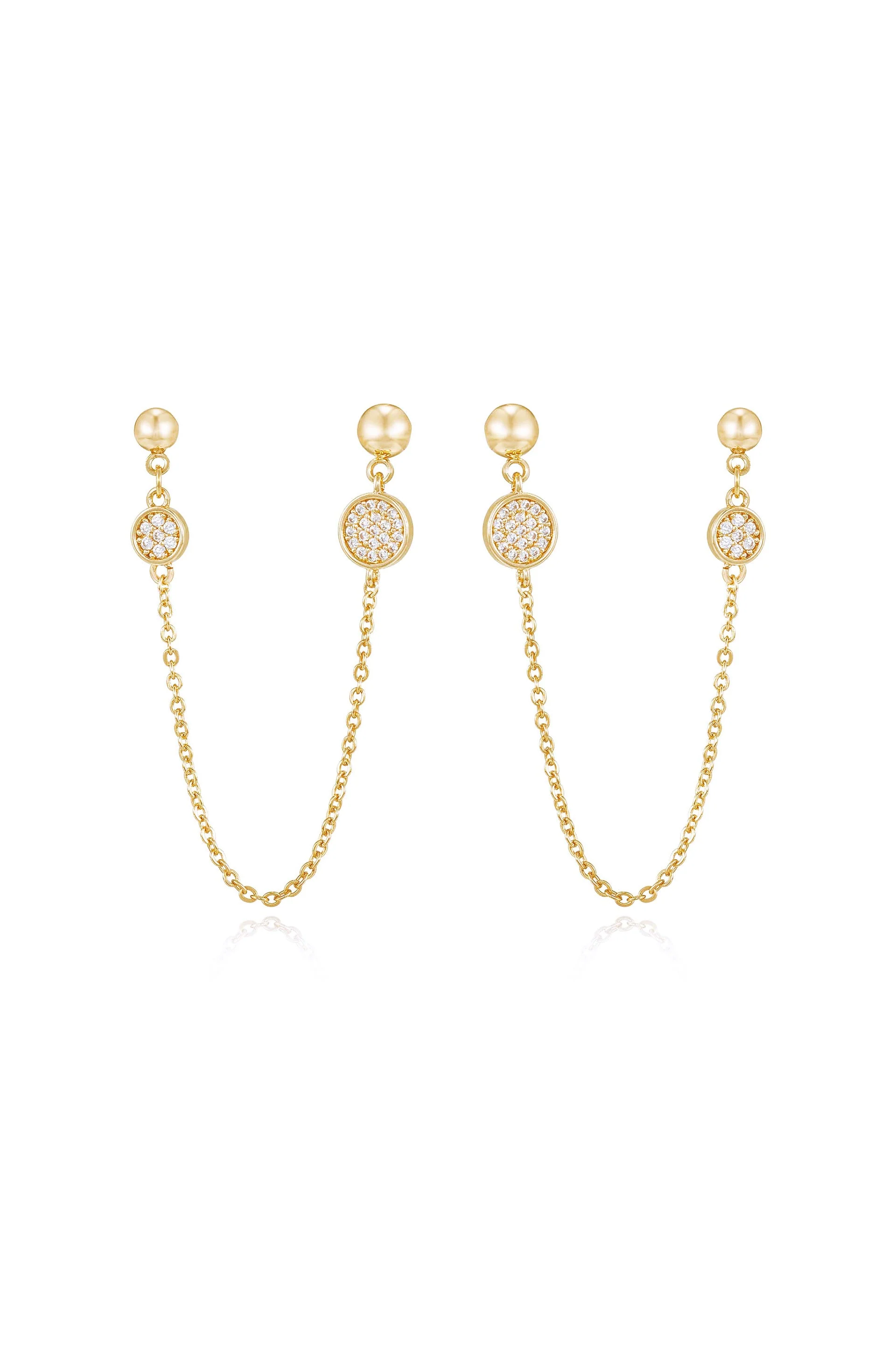 Double Piercing Chain Drop Earrings