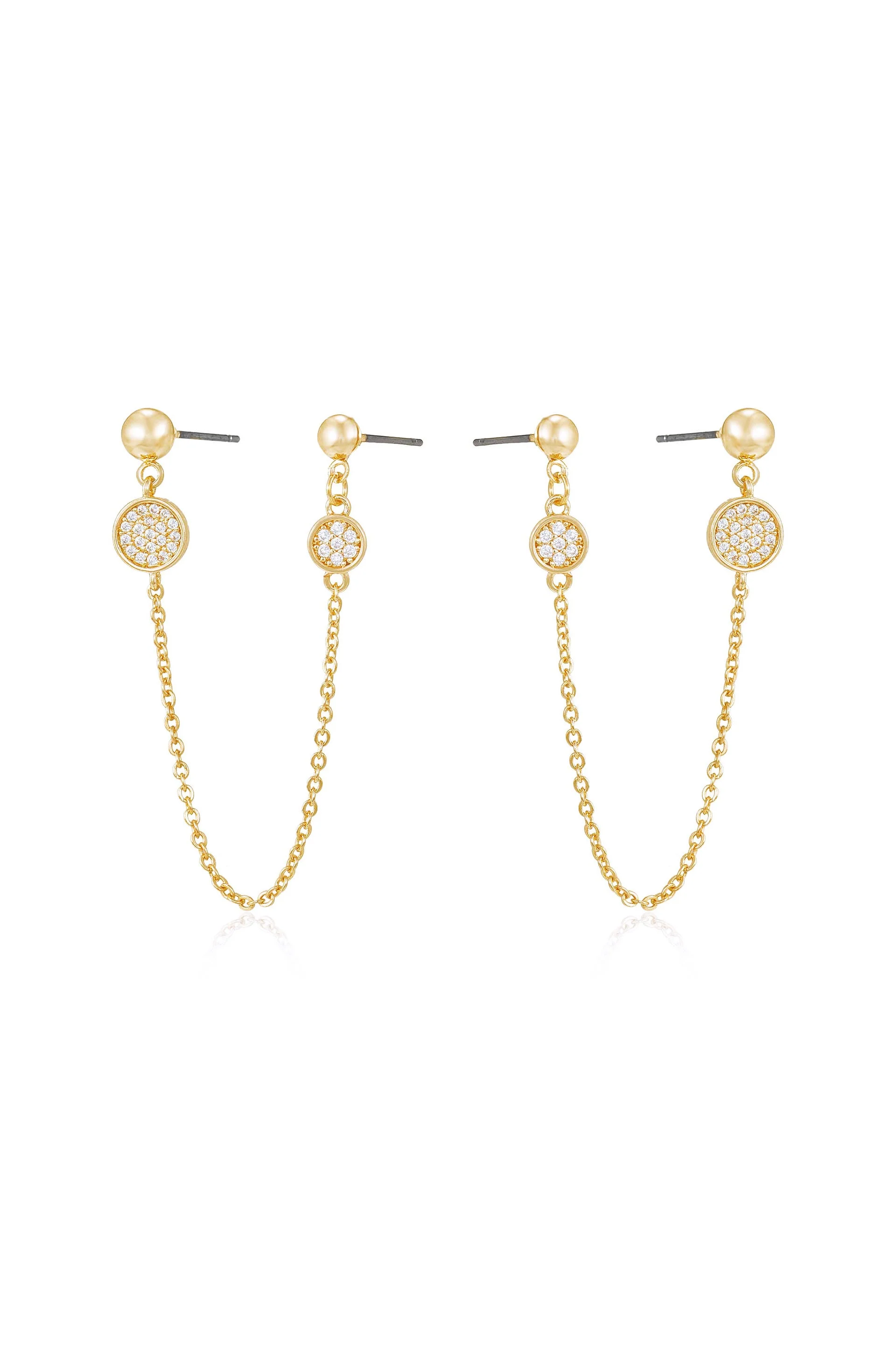 Double Piercing Chain Drop Earrings - Image 3