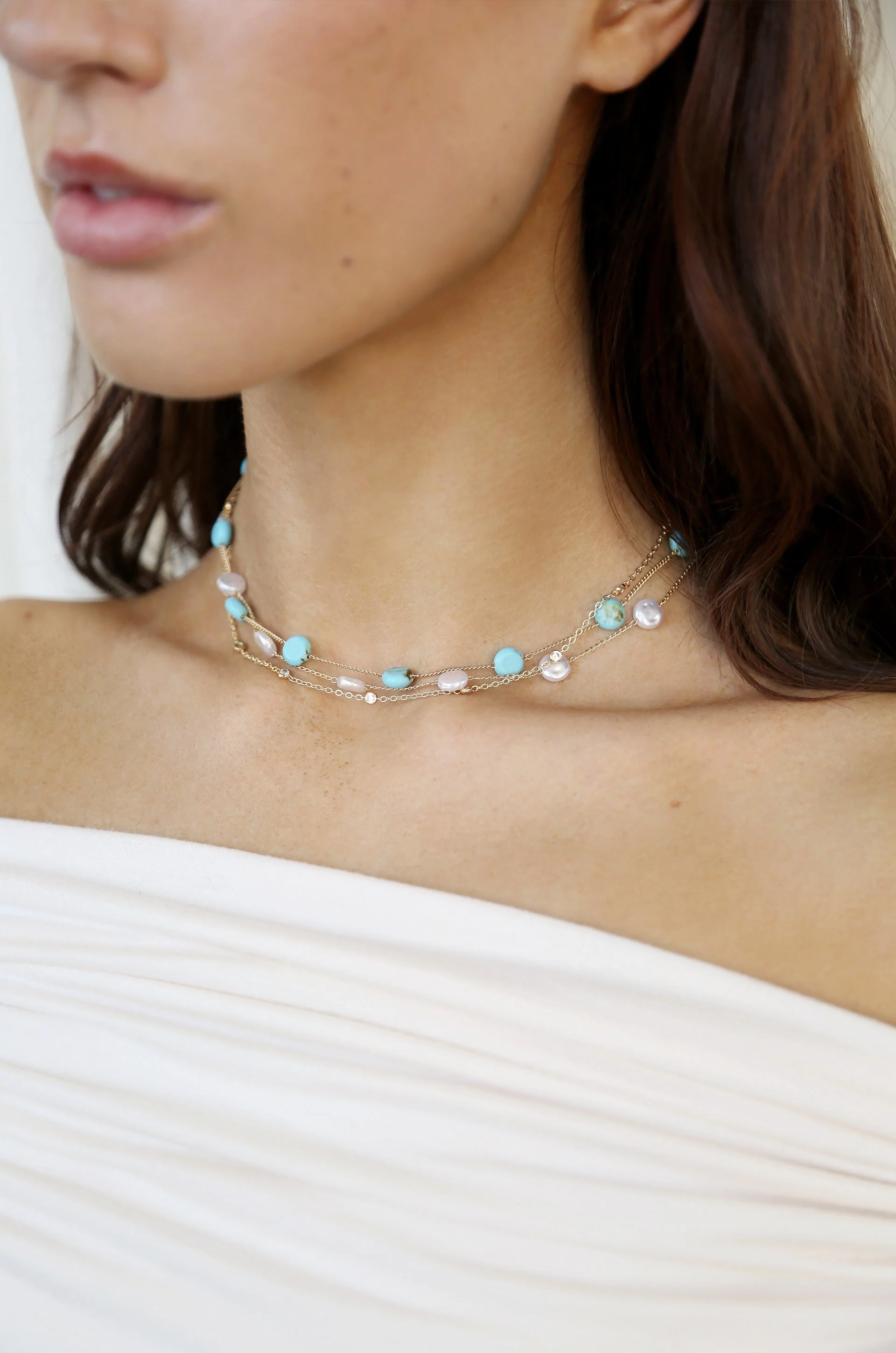 Dressed in Turquoise & Pearls Necklace - Image 3
