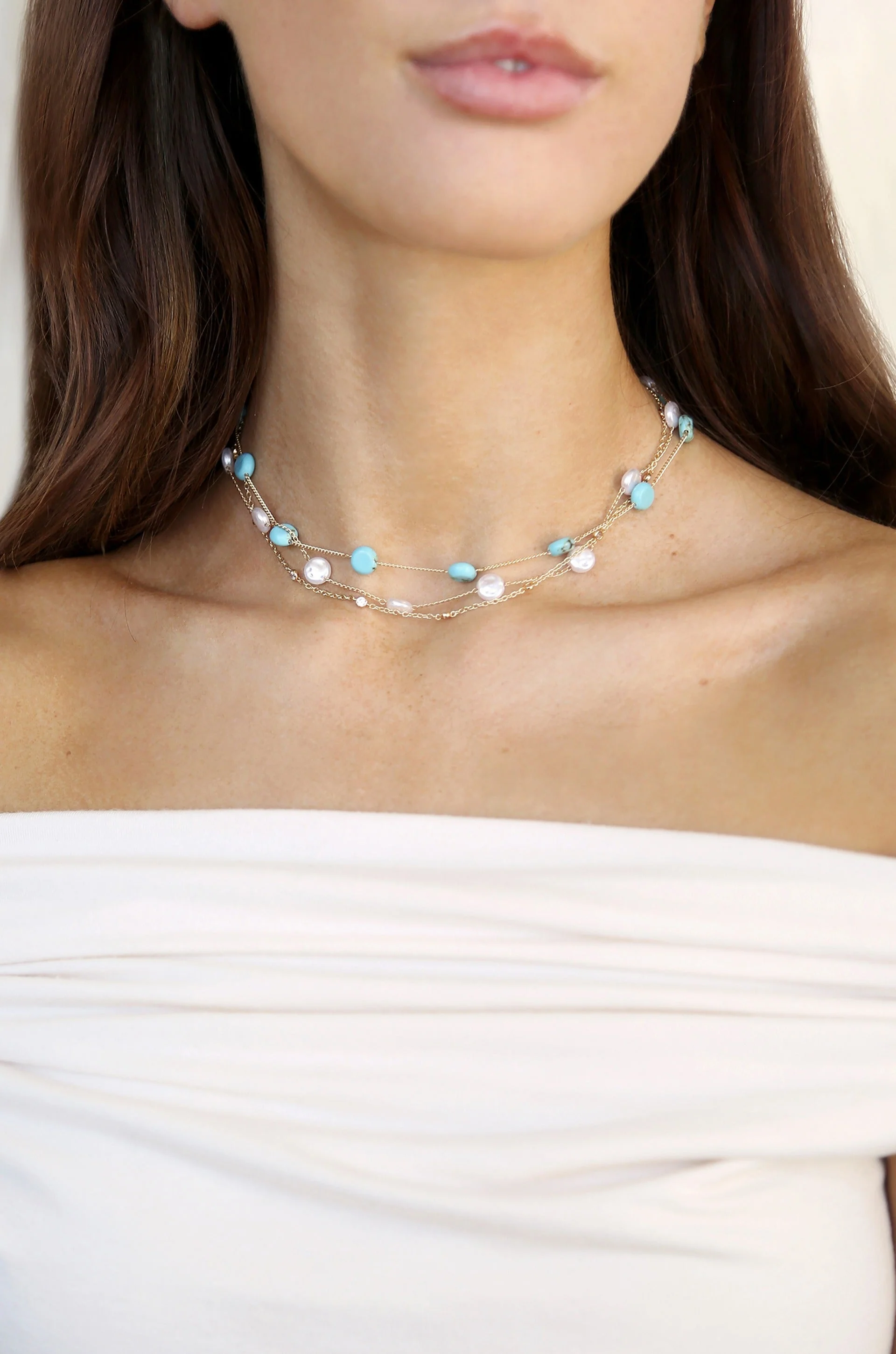 Dressed in Turquoise & Pearls Necklace - Image 4