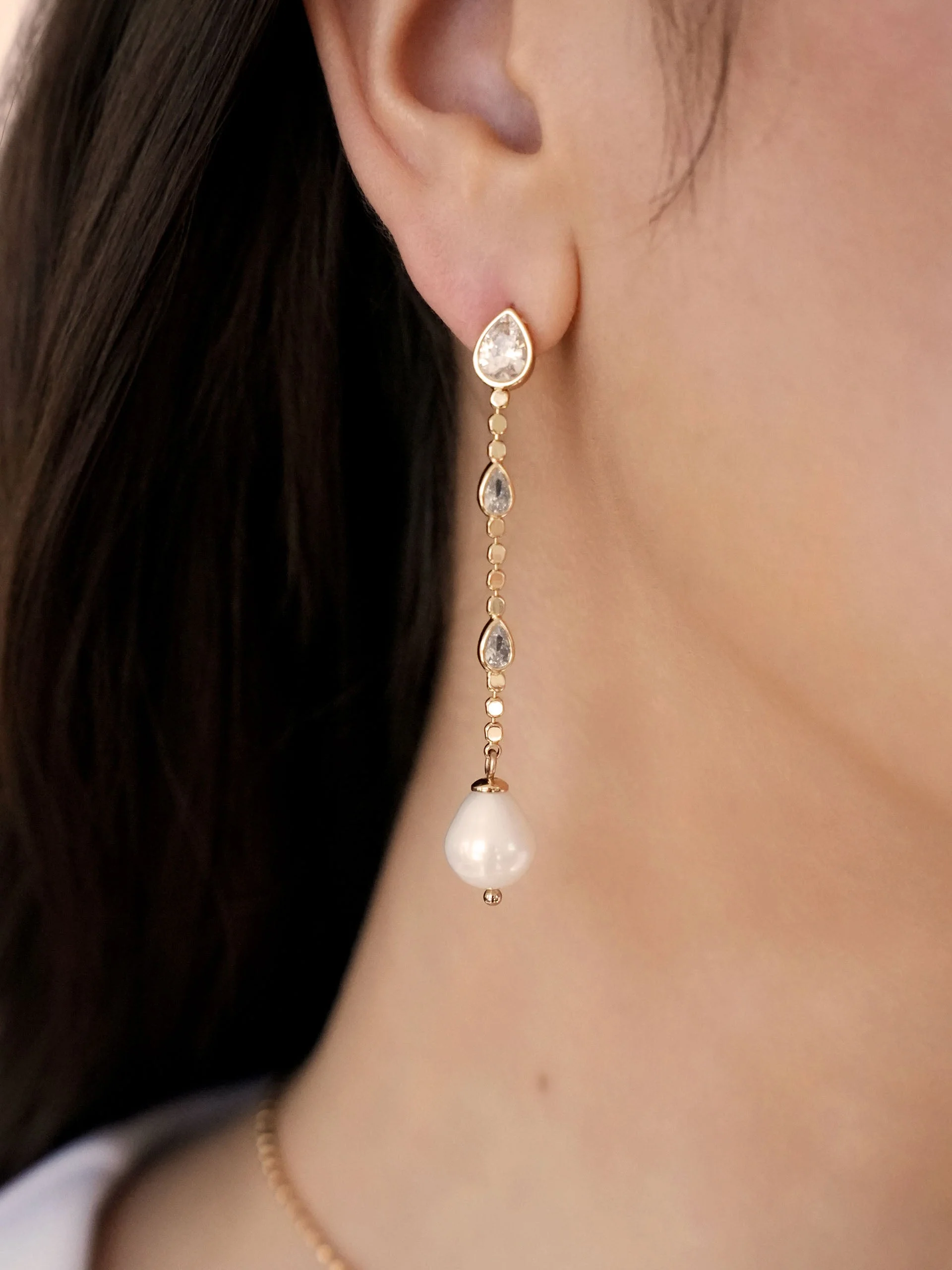 Droplet Crystal and Pearl Earring - Image 3