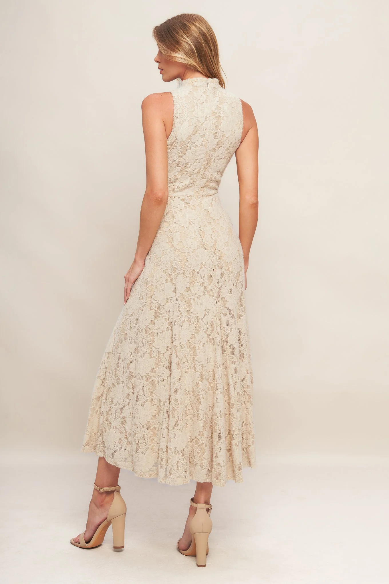 ELEGANT FLORAL STRETCH LACE MIDI DRESS - Image 3