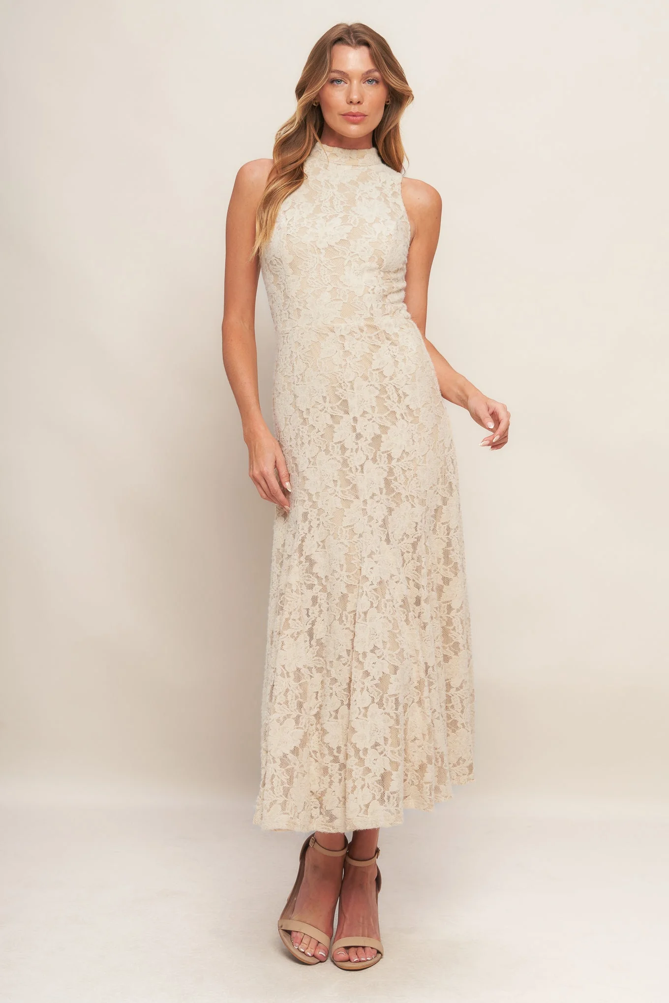 ELEGANT FLORAL STRETCH LACE MIDI DRESS - Image 4