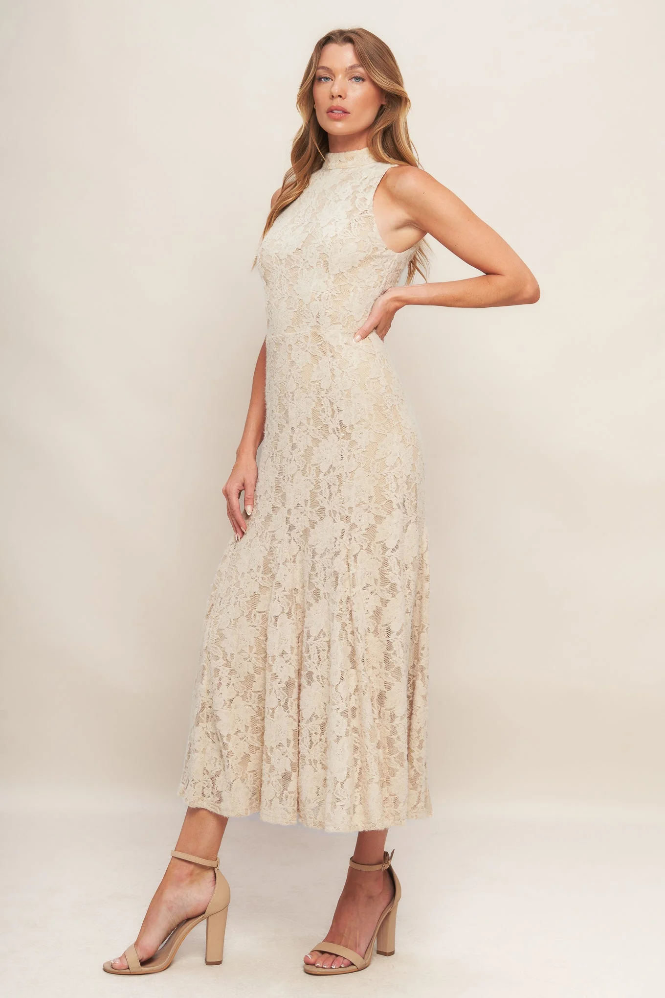 ELEGANT FLORAL STRETCH LACE MIDI DRESS - Image 5