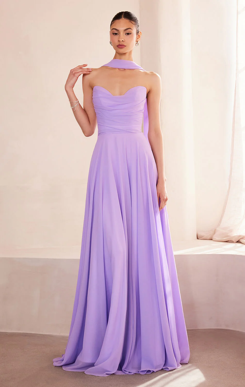 Ella Gown - A-line Strapless Chiffon Dress With Scarf - Image 10