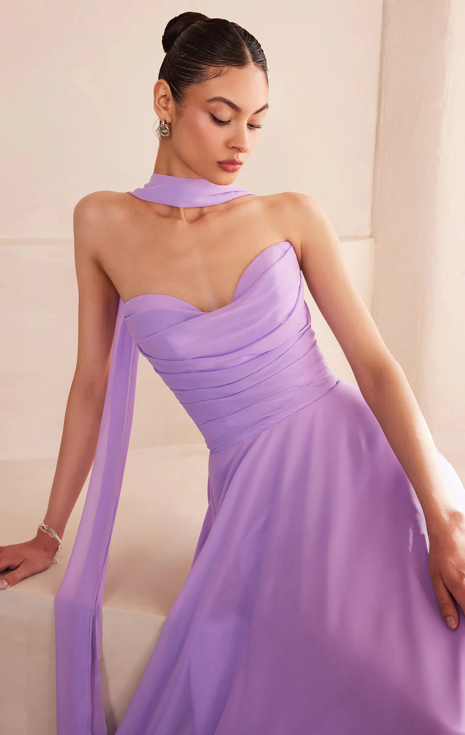Ella Gown - A-line Strapless Chiffon Dress With Scarf - Image 12