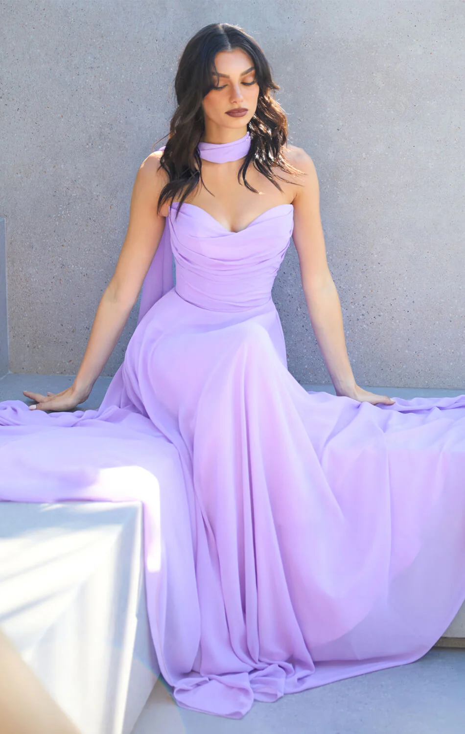 Ella Gown - A-line Strapless Chiffon Dress With Scarf - Image 14