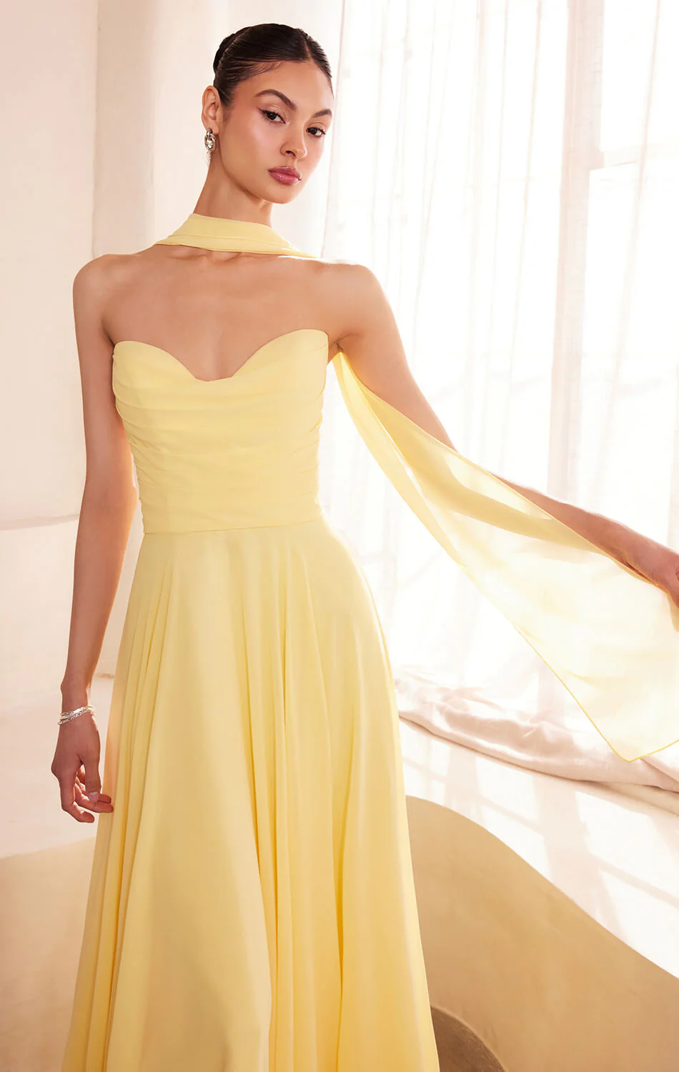 Ella Gown - A-line Strapless Chiffon Dress With Scarf - Image 16