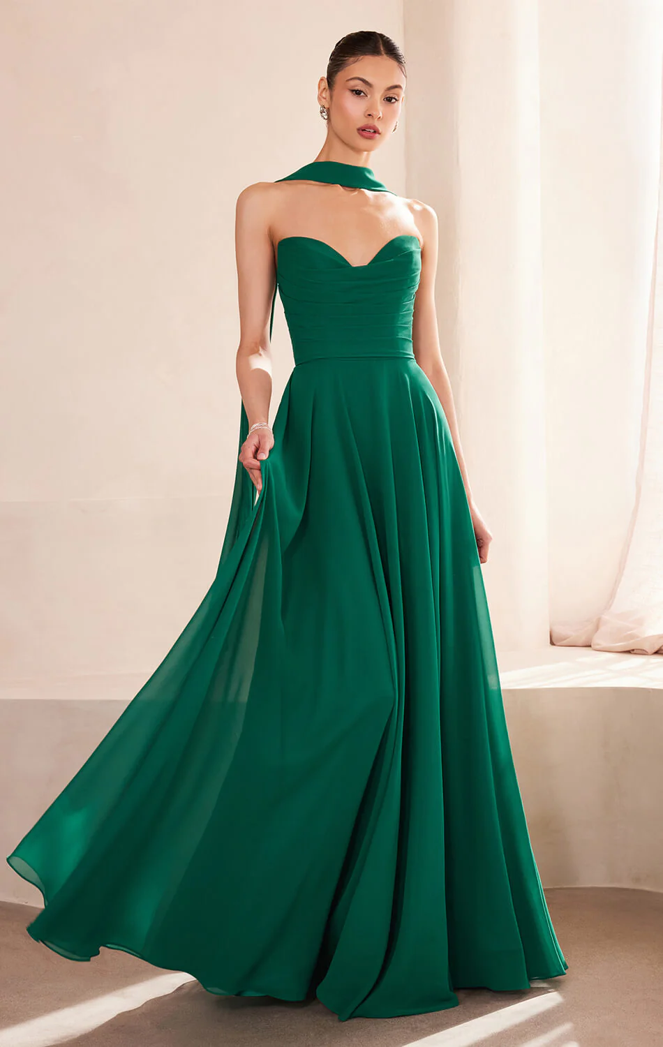 Ella Gown - A-line Strapless Chiffon Dress With Scarf - Image 3
