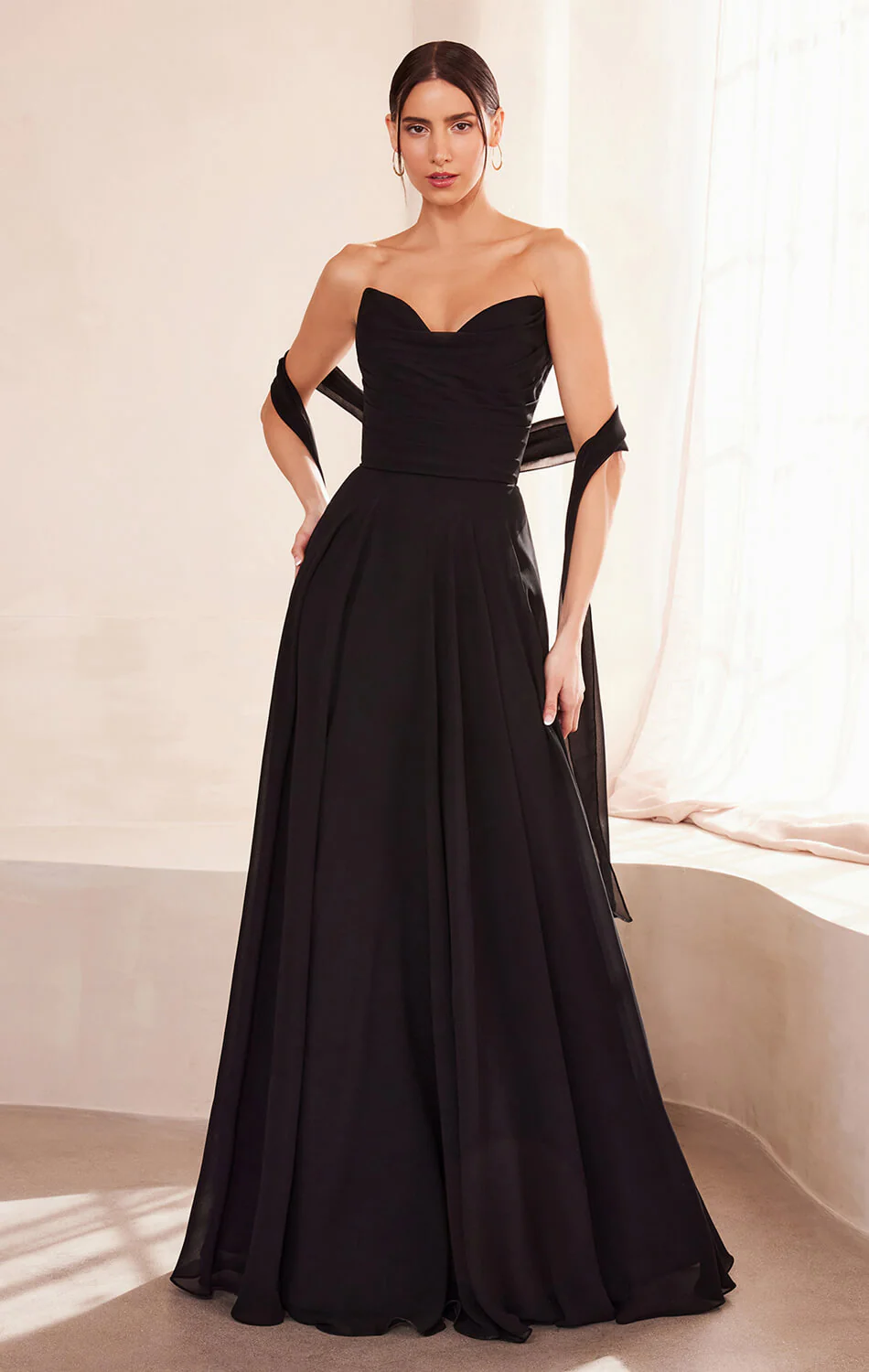 Ella Gown - A-line Strapless Chiffon Dress With Scarf - Image 5