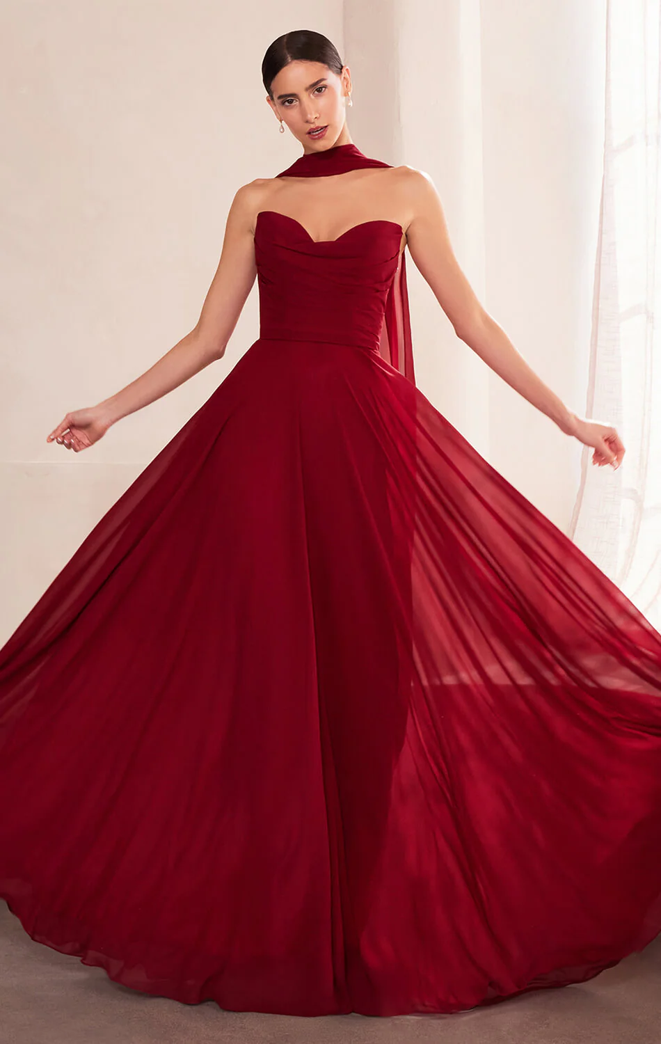 Ella Gown - A-line Strapless Chiffon Dress With Scarf - Image 9