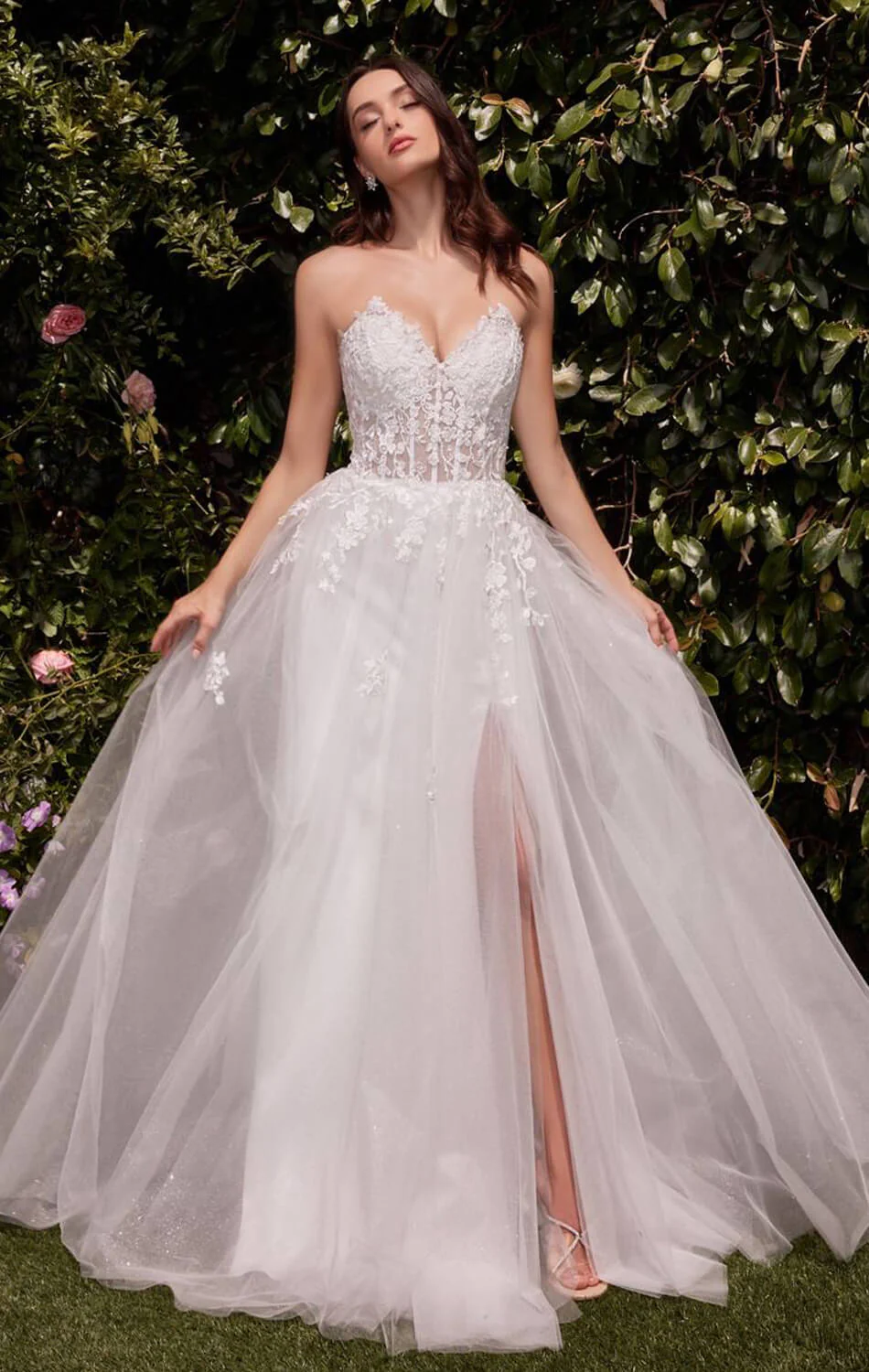 ELLEN GOWN - OFF WHITE - STRAPLESS A-LINE LACE & TULLE DRESS - Image 2