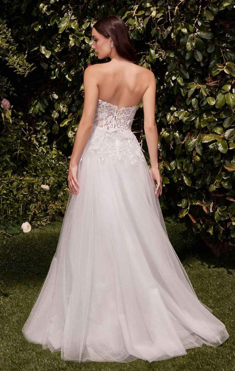 ELLEN GOWN - OFF WHITE - STRAPLESS A-LINE LACE & TULLE DRESS - Image 3
