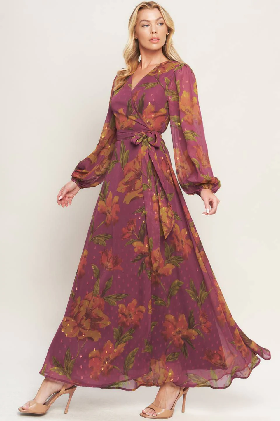 EMBER GARDEN DARK MAUVE FLORAL MAXI DRESS - Image 2