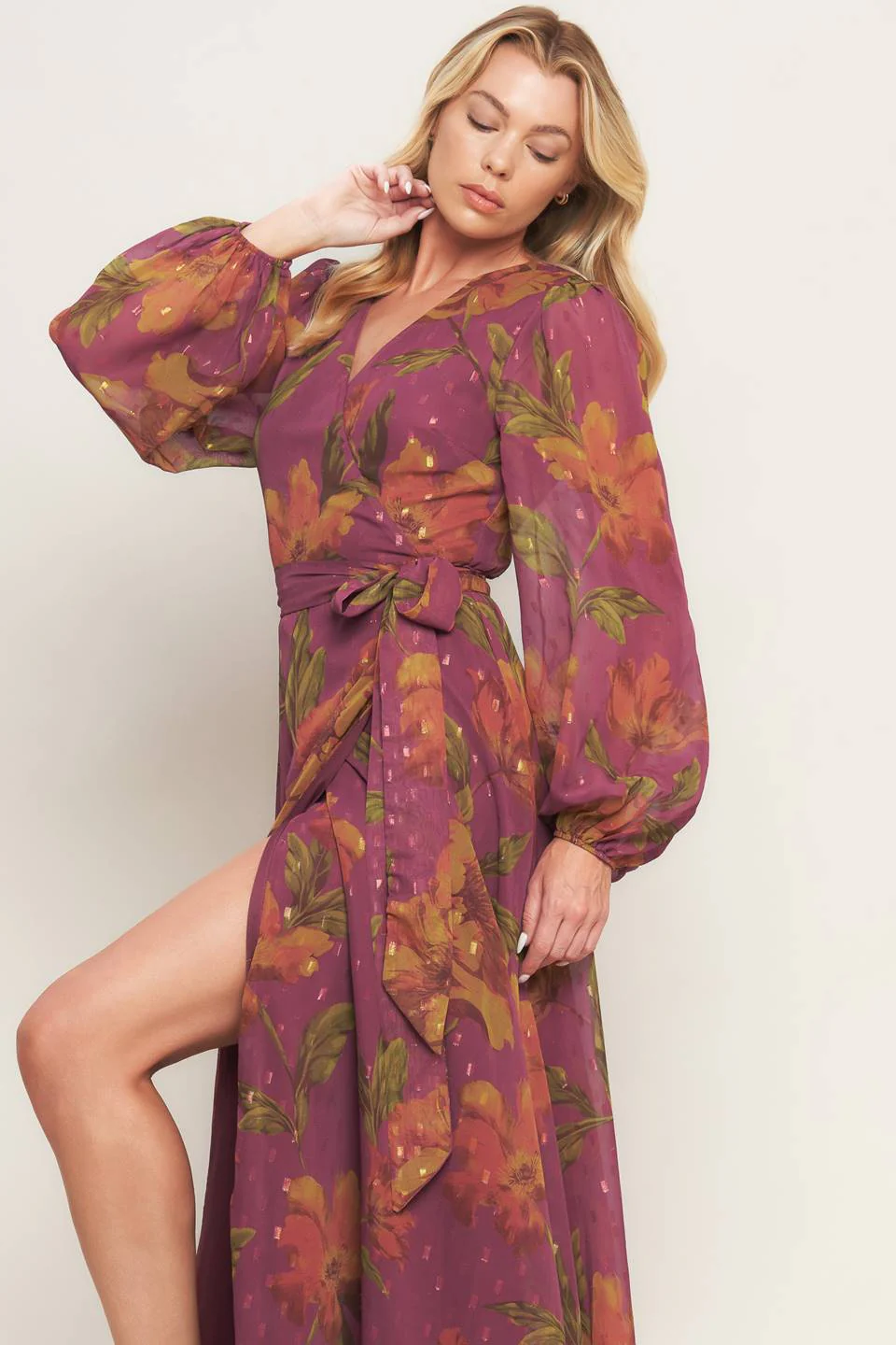 EMBER GARDEN DARK MAUVE FLORAL MAXI DRESS - Image 3