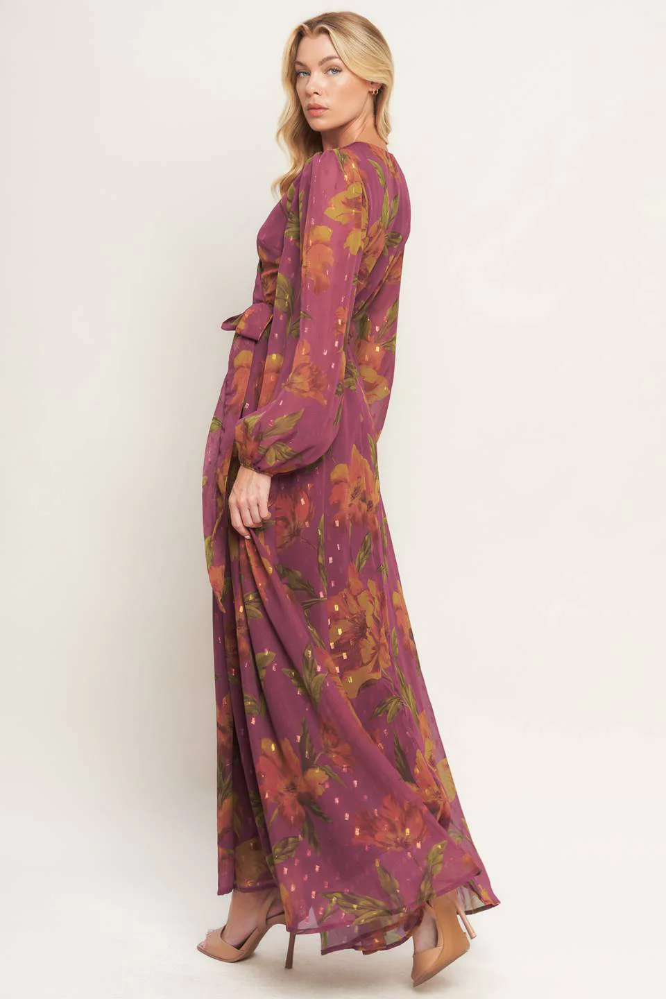 EMBER GARDEN DARK MAUVE FLORAL MAXI DRESS - Image 5