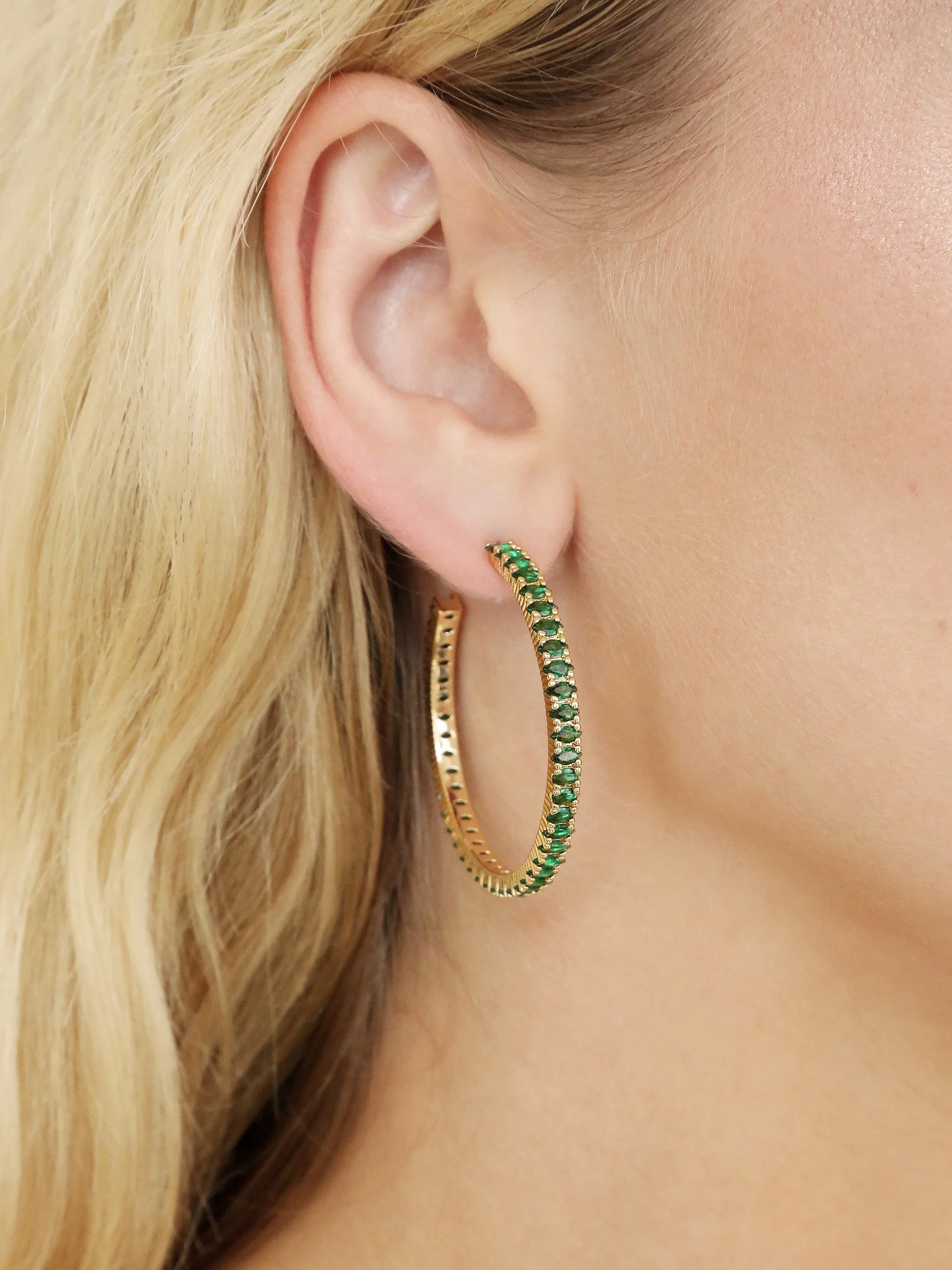 Emerald Crystal Marquise Hoops - Image 2