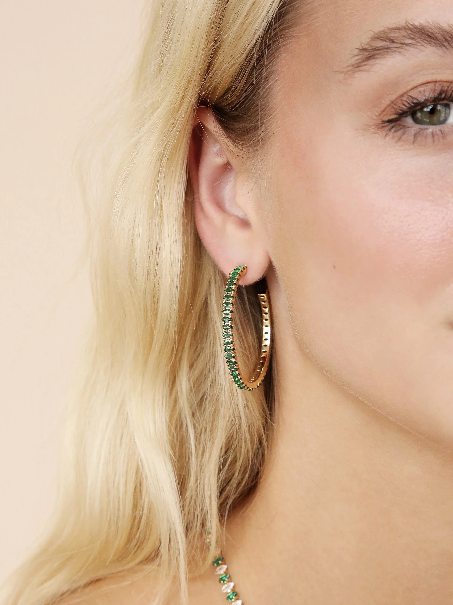 Emerald Crystal Marquise Hoops - Image 5