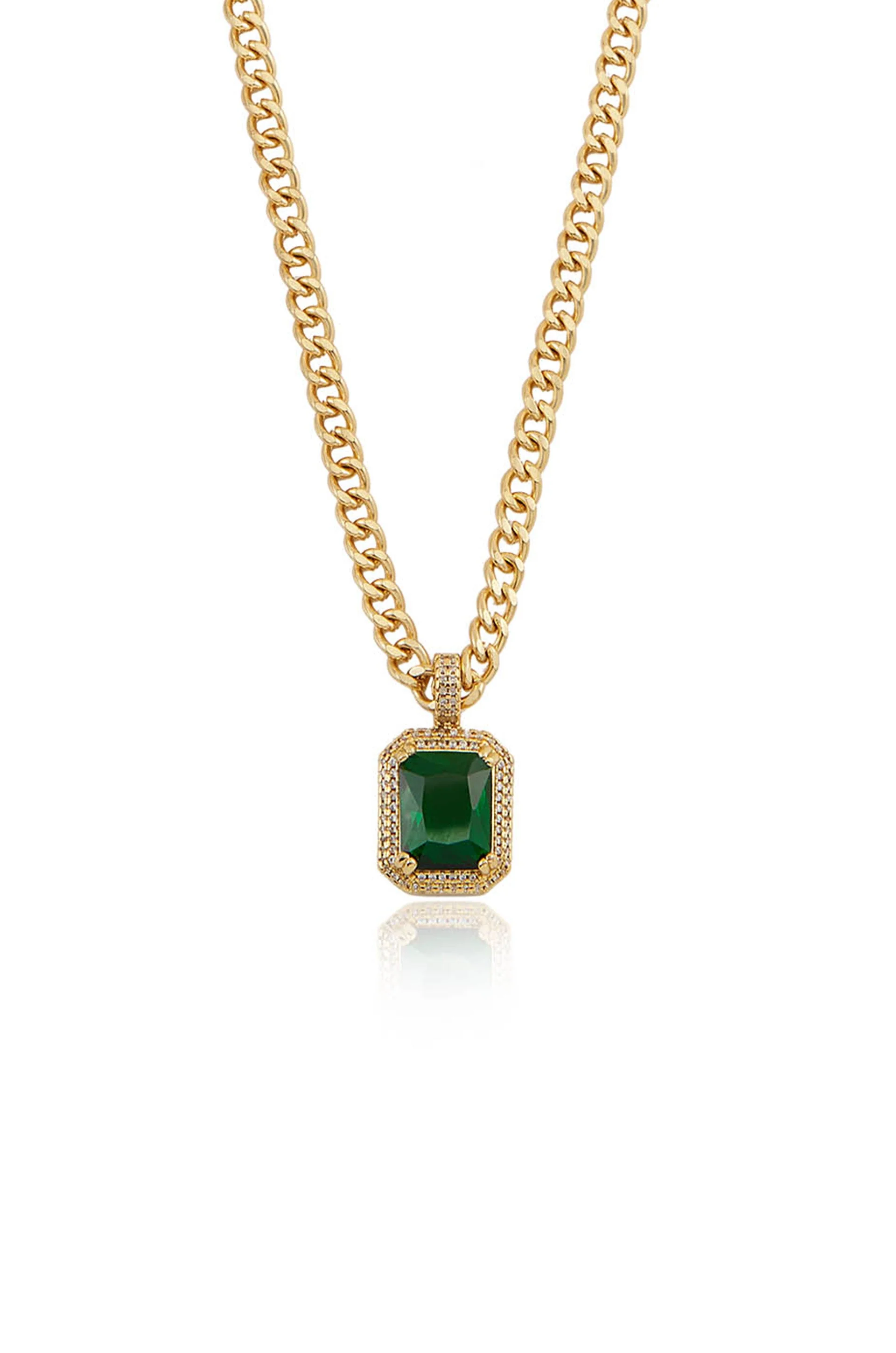 Emerald Stone Pendant Link Necklace - Image 2