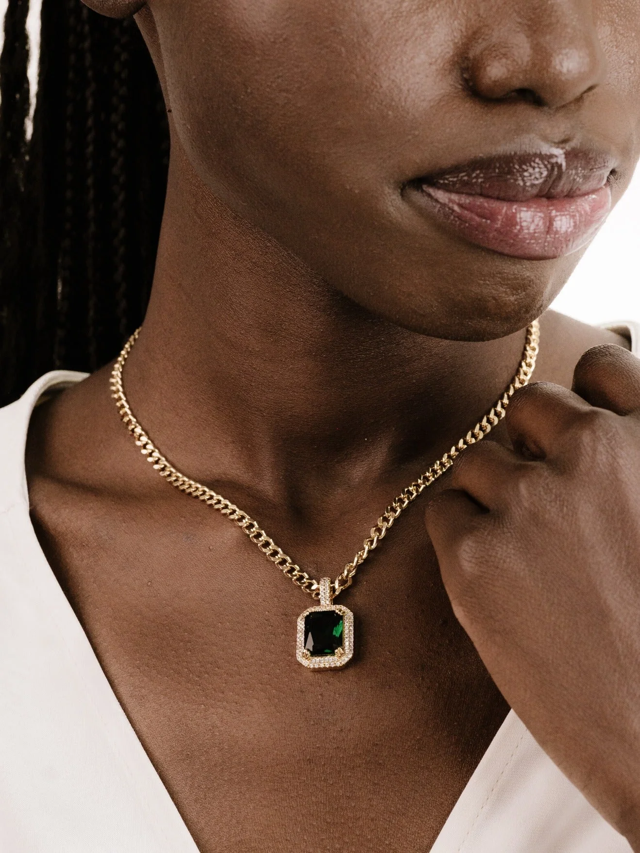 Emerald Stone Pendant Link Necklace - Image 5