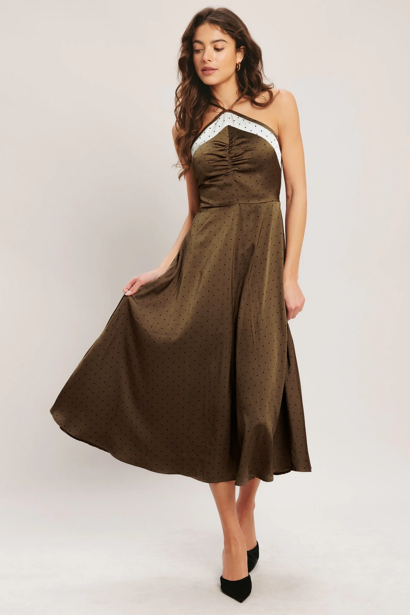 ESPRESSO CHIC HALTER SATIN MIDI DRESS - Image 2