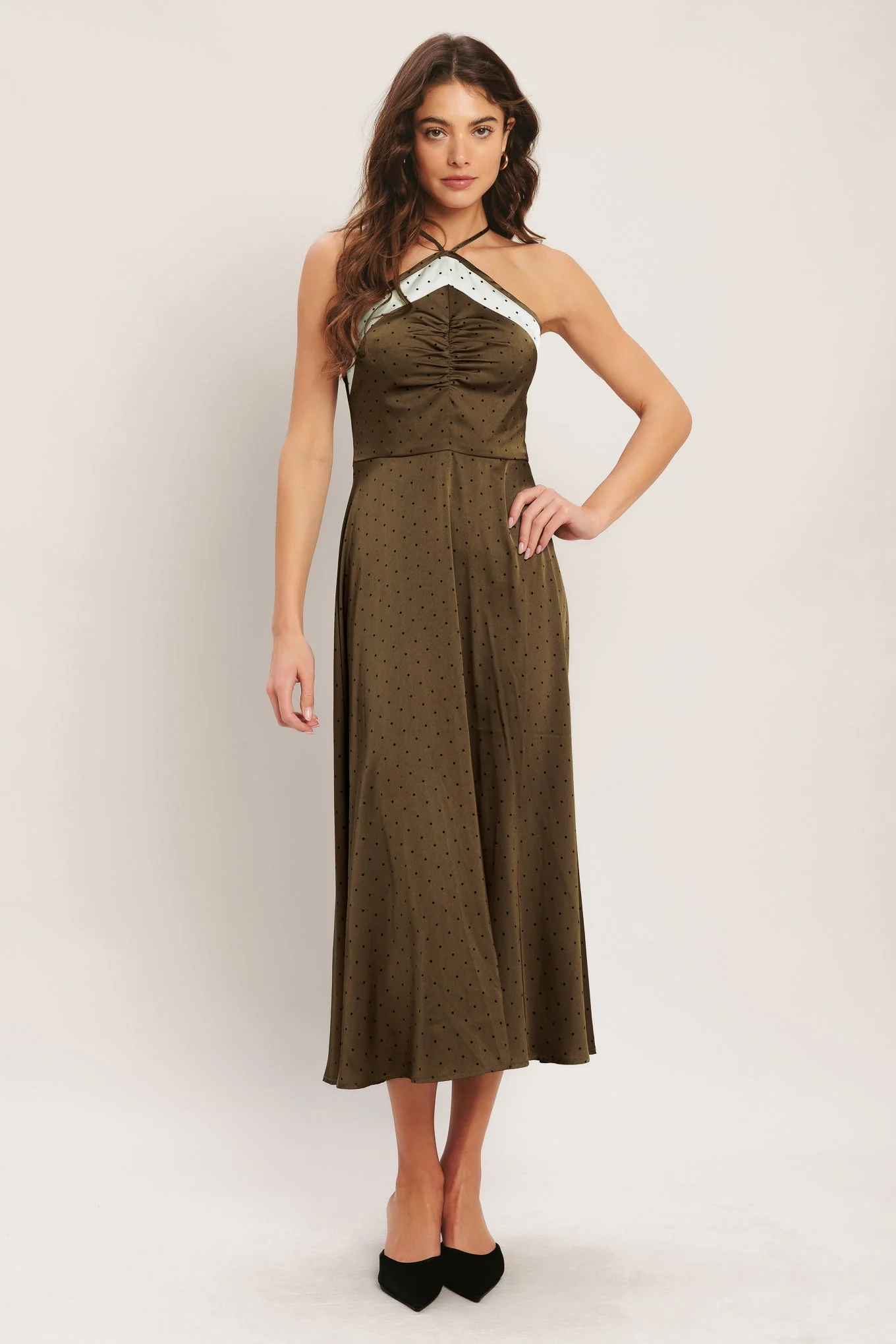 ESPRESSO CHIC HALTER SATIN MIDI DRESS - Image 6