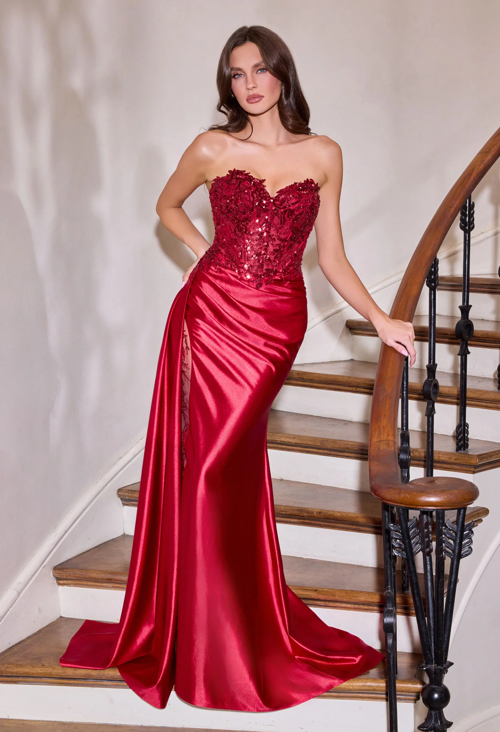Evans Gown - Satin Dress With Illusion Leg Slit - Image 4