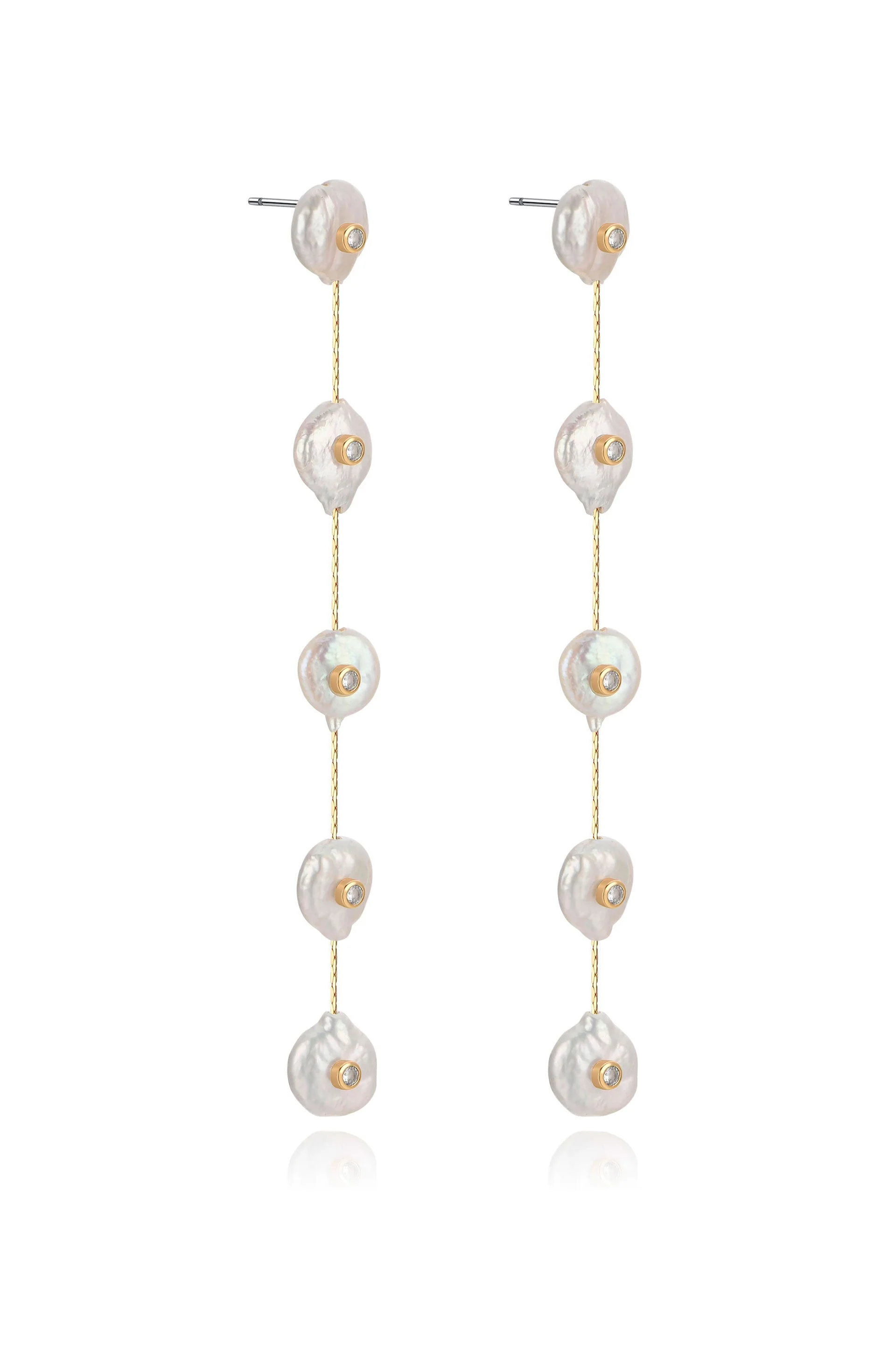 Falling Pearl and Crystal Dotted Drop Earrings - Image 3