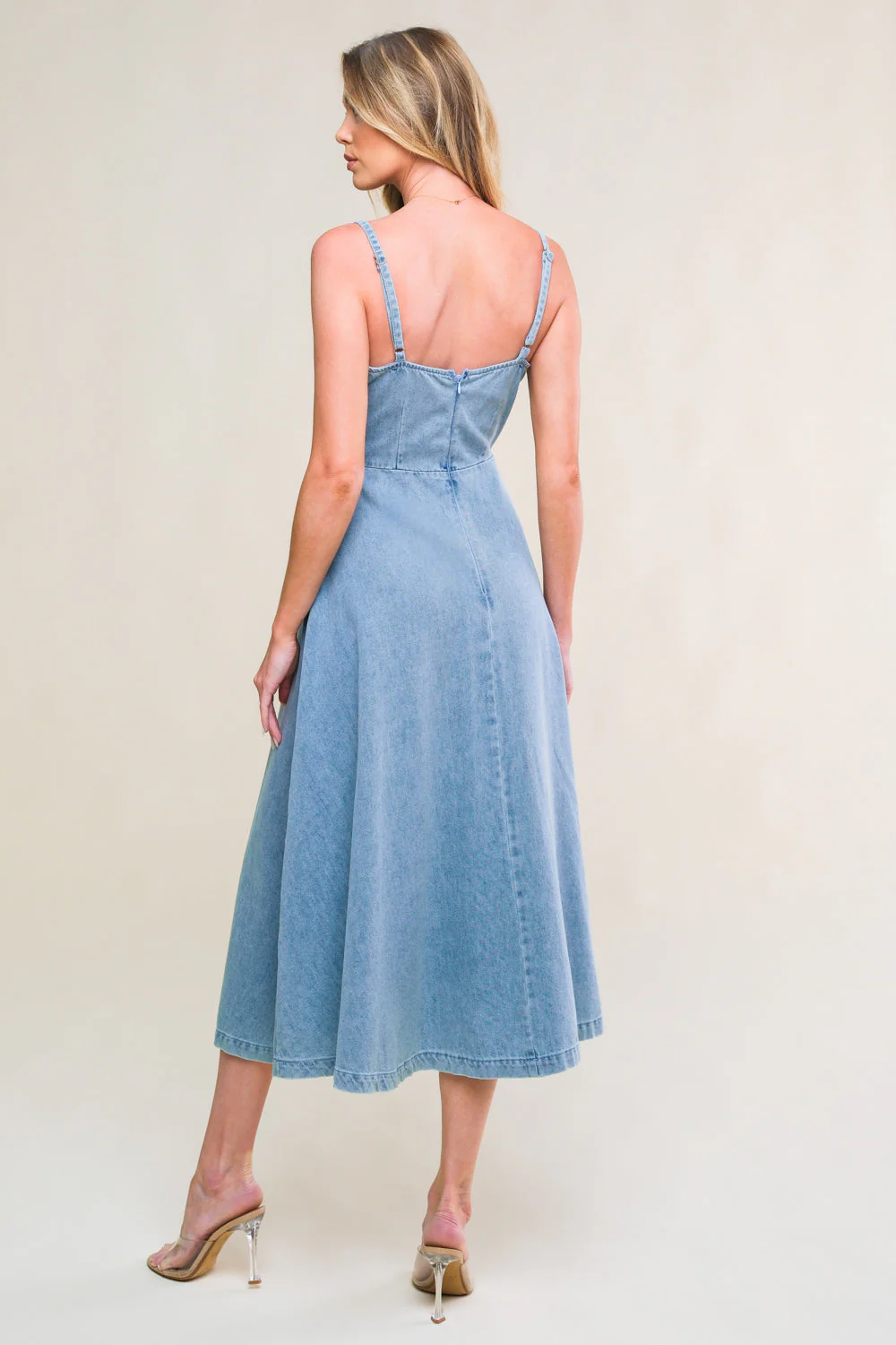 FESTIVAL DAYS FRONT TIE DENIM MIDI DRESS - Image 2